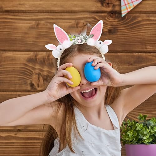 Miniatura 8 de PRETYZOOM Diademas de Pascua, diadema de orejas de conejo, diadema de orejas peludas, diadema para cosplay, decoración de pelo de zorro, diadema de