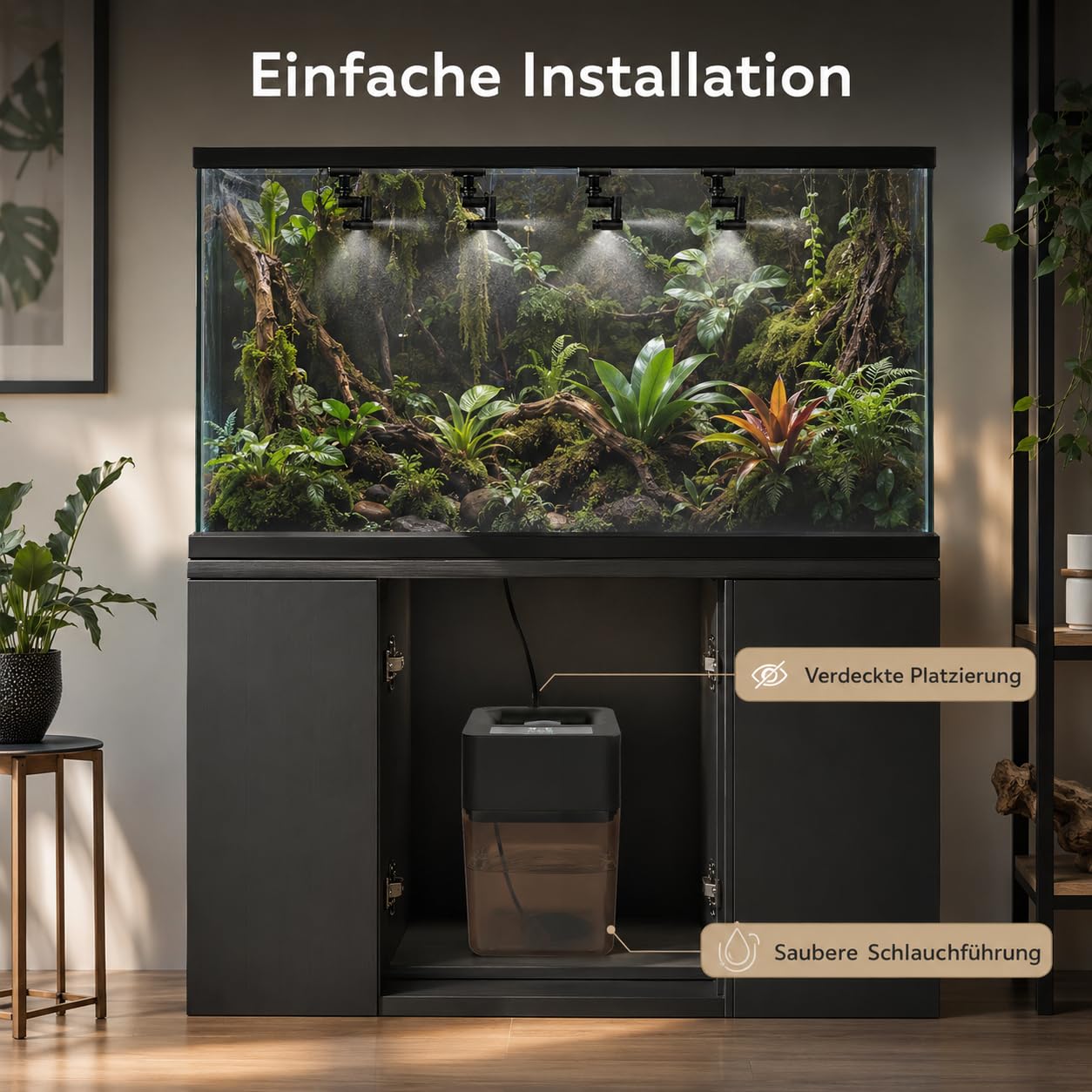 Terrarium Vernebler mit Timer,Automatischer Sprühapparat für Reptilien 12 L Wassertank, 4 Düsen,10 m Schlauch, für Terrarien