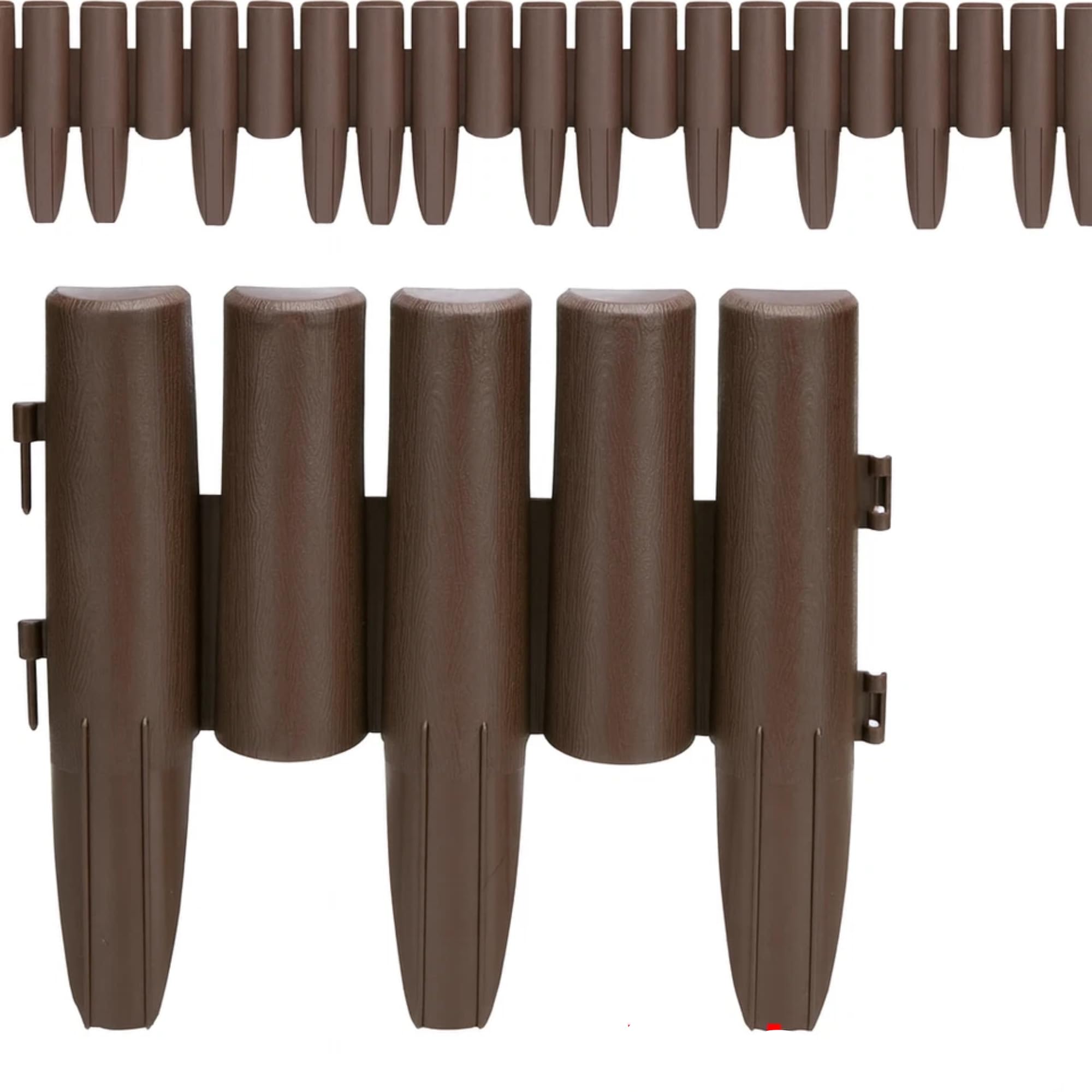 Lawn Border Edge Fence Pack of 10 Plastic Wooden Effect Edging Picket Garden | Decorative Garden Ornamental Edging Border Lawn Picket Fence Landscape Path Panels (Brown)
