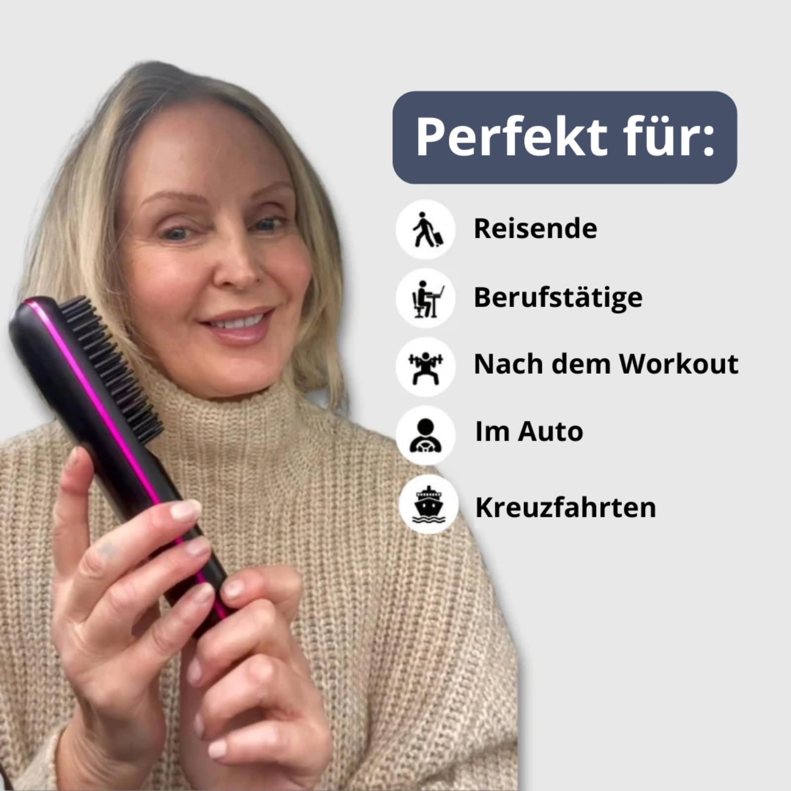 clinora 2.0 Die ERSTE intelligente SylingBürste für kurzes Haar，Tragbar, Neu aufgerüsteter Akku mit hoher Kapazität,Beschädigt das Haar nicht,ideal für Reisen，Für alle Haartypen geeignet