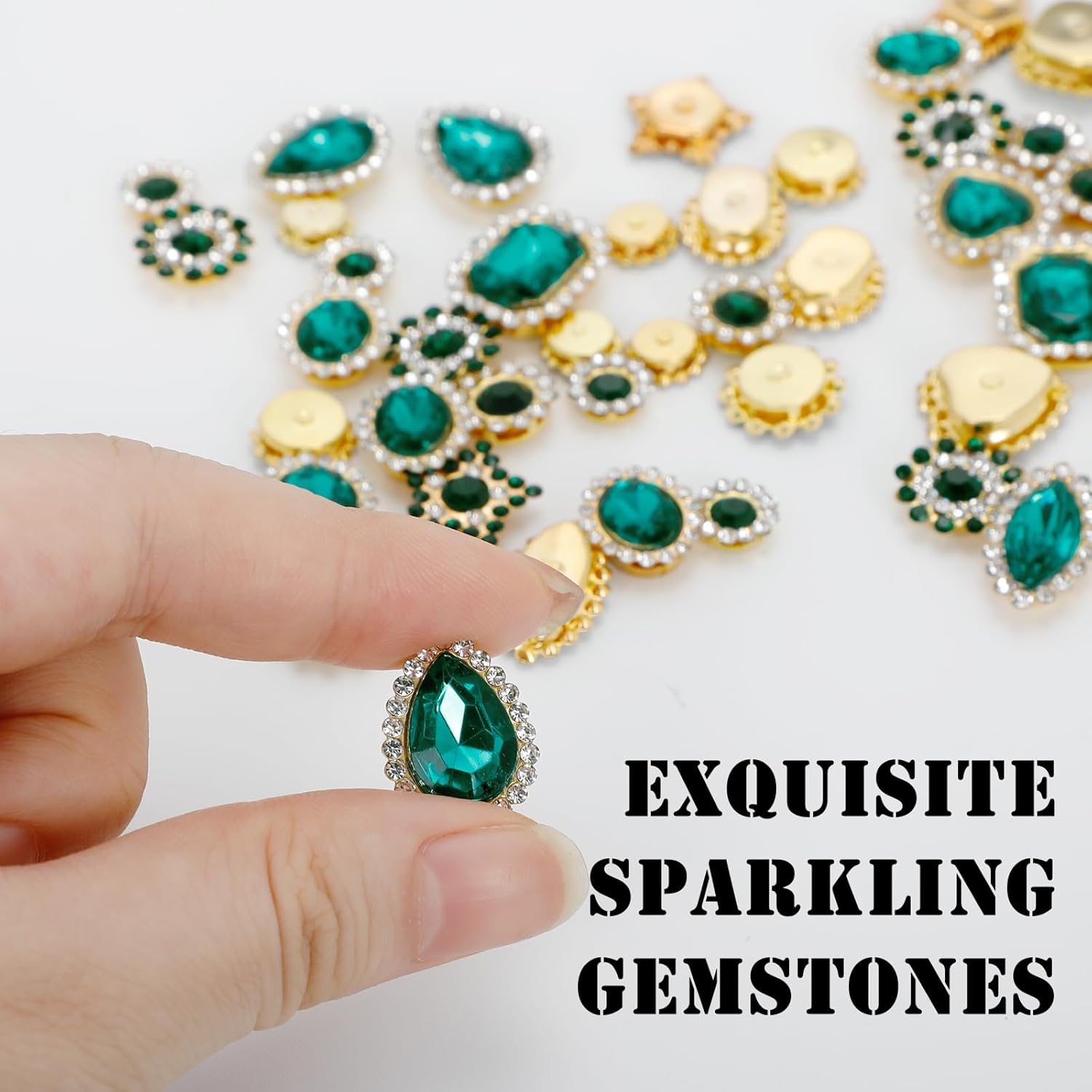 50PCS Mixed Size Green Opal Sunflower Claw Rhinestones for DIY Crafts, Clothes, Shoes, Bags (8mm-18mm) - Image 5