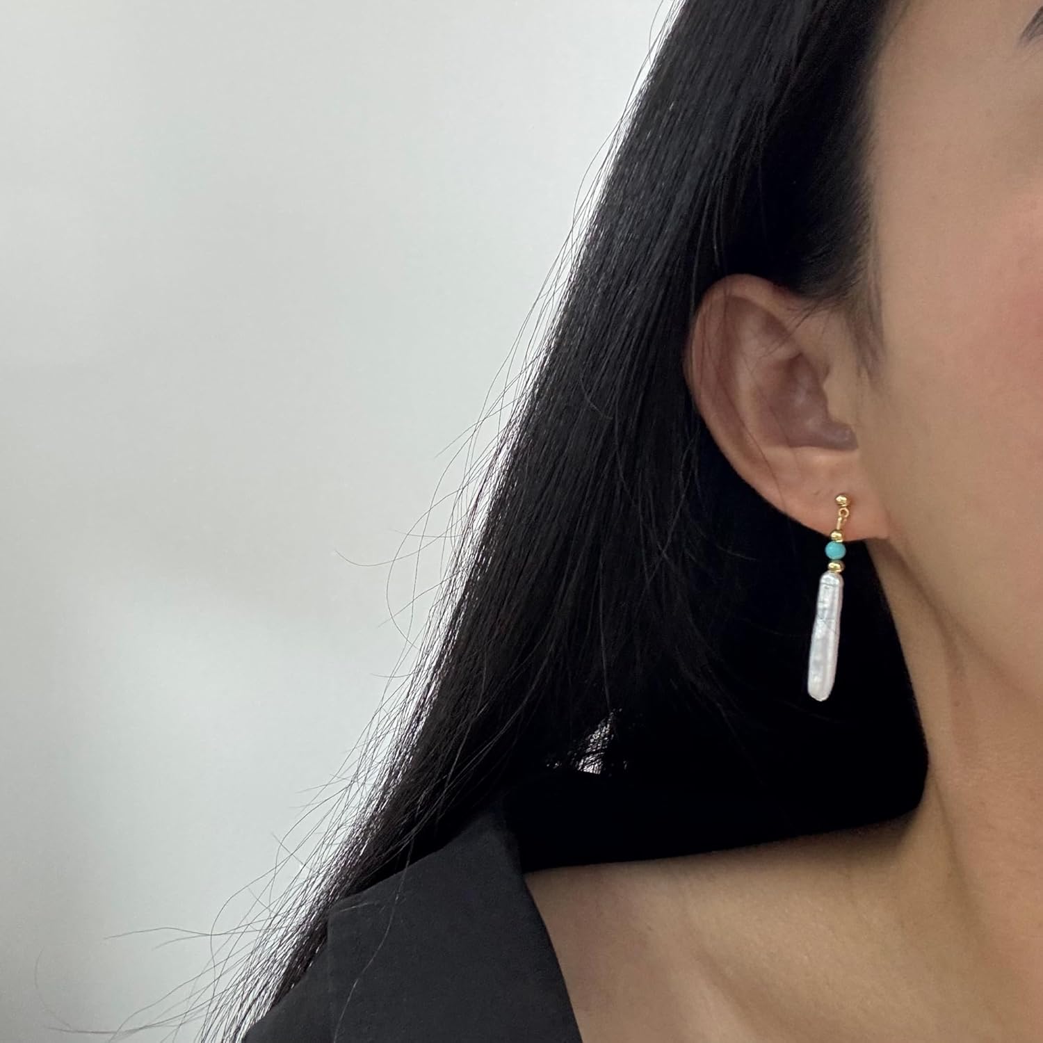 Handmade Freshwater Cultured Baroque Pearl Dangling Drop Earrings with Blue Turquoise
