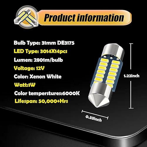 Miniatura 2 de QODOLSI 4 bombillas LED de doble punta y alto brillo, luz impermeable para placa de matrícula, accesorios universales y duraderos para techo de