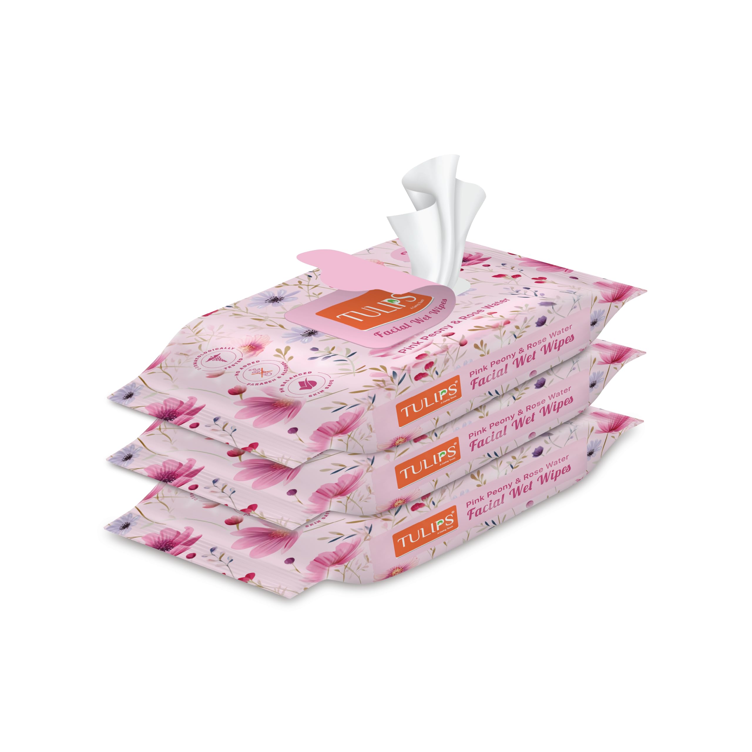 Tulips Facial/Refreshing Wet Wipes enriched with Pink Peony & Rose Water I Suitable for all Type Skin I pH Balanced I Skin Safe I Wet Wipes for Men Women & Teenage-image-42