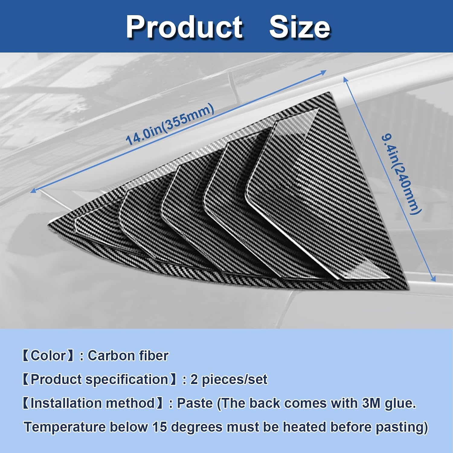 Rear Side Window Louvers Decoration Compatible with Model 3 2017-2024 Exterior Decoration Accessories Air Vent Scoop Louvers Carbon Black Pattern（Not for Highland）