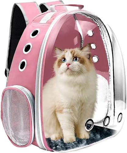 Mochila transportadora para gatos, transportador de mascotas con diseño ventilado para transportar cachorros y gatos, mochila transportadora de