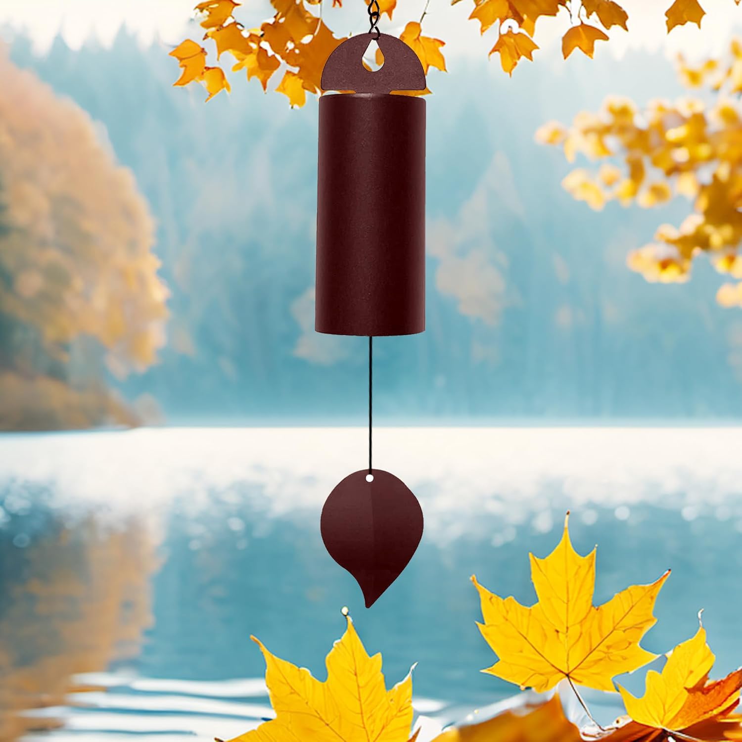 Wind Chimes for Outside Deep Tone, Large Metal Cylinder Memorial Wind Chimes Outdoor - Serenity Bell with Deep Resonance Outdoor Decor for Garden Patio Yard Porch - Brown