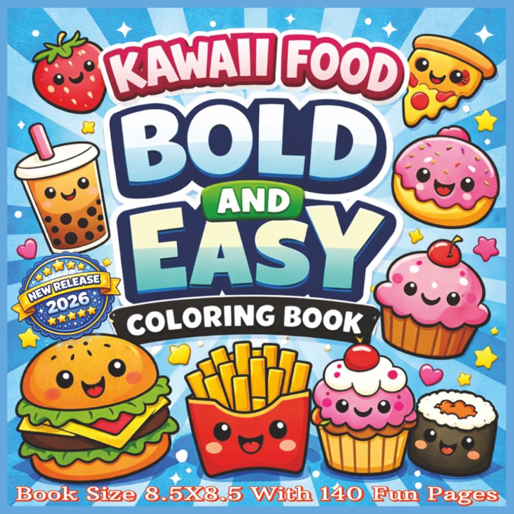 Kawaii Food Bold and Easy Coloring Book: A Super Cute Collection of Adorable Kawaii Food Coloring Pages with Bold, Simple Designs for Relaxation, Stress Relief, and Creative Fun for All Ages...