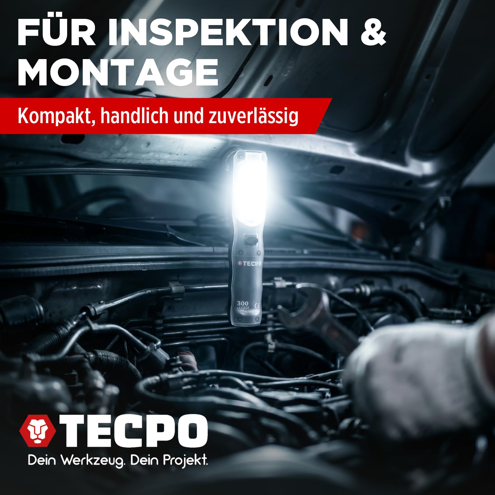 TECPO 2x Werkstattlampe Akku Handlampe 300 Lumen LED Arbeitsleuchte Stablampe IP54 Leuchte Lampe
