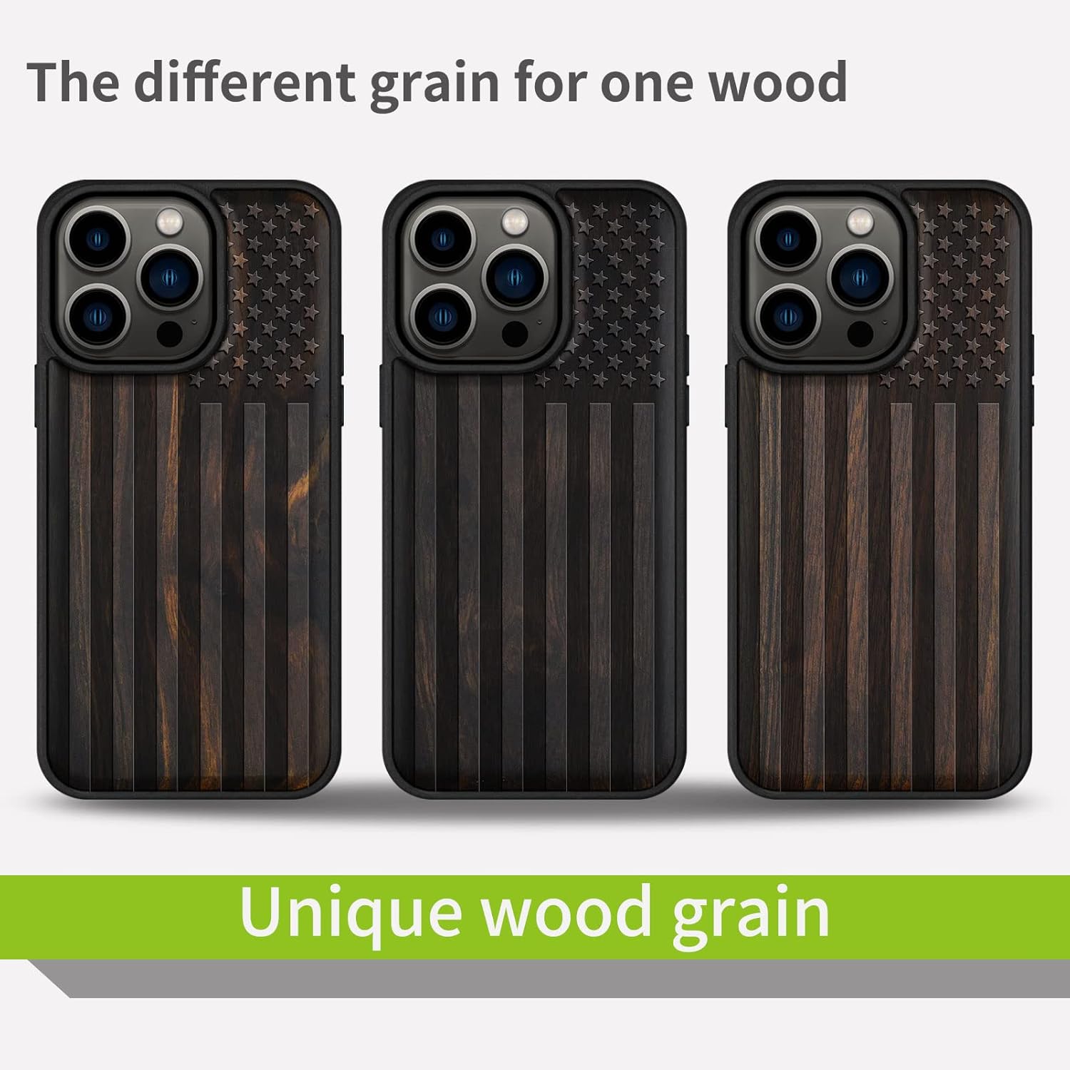 Carveit Magnetic Wood Case for iPhone 14 Pro - Natural Wood & Black Soft TPU - Shockproof Protective Cover - Unique & Classy Wooden Case - Compatible with MagSafe (American Flag - Blackwood)