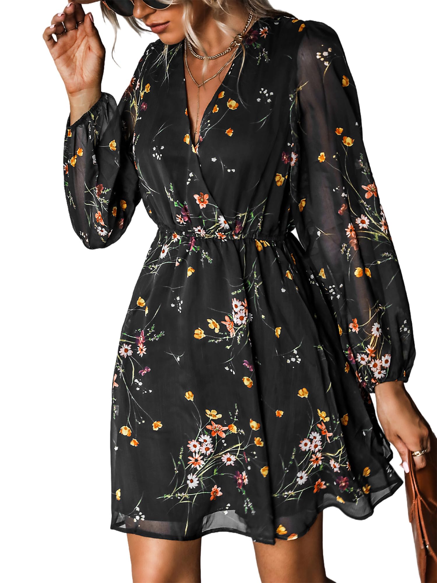 CUPSHE Womens Fall Floral Dress Boho Vacation Mini Wedding Guest Dresses