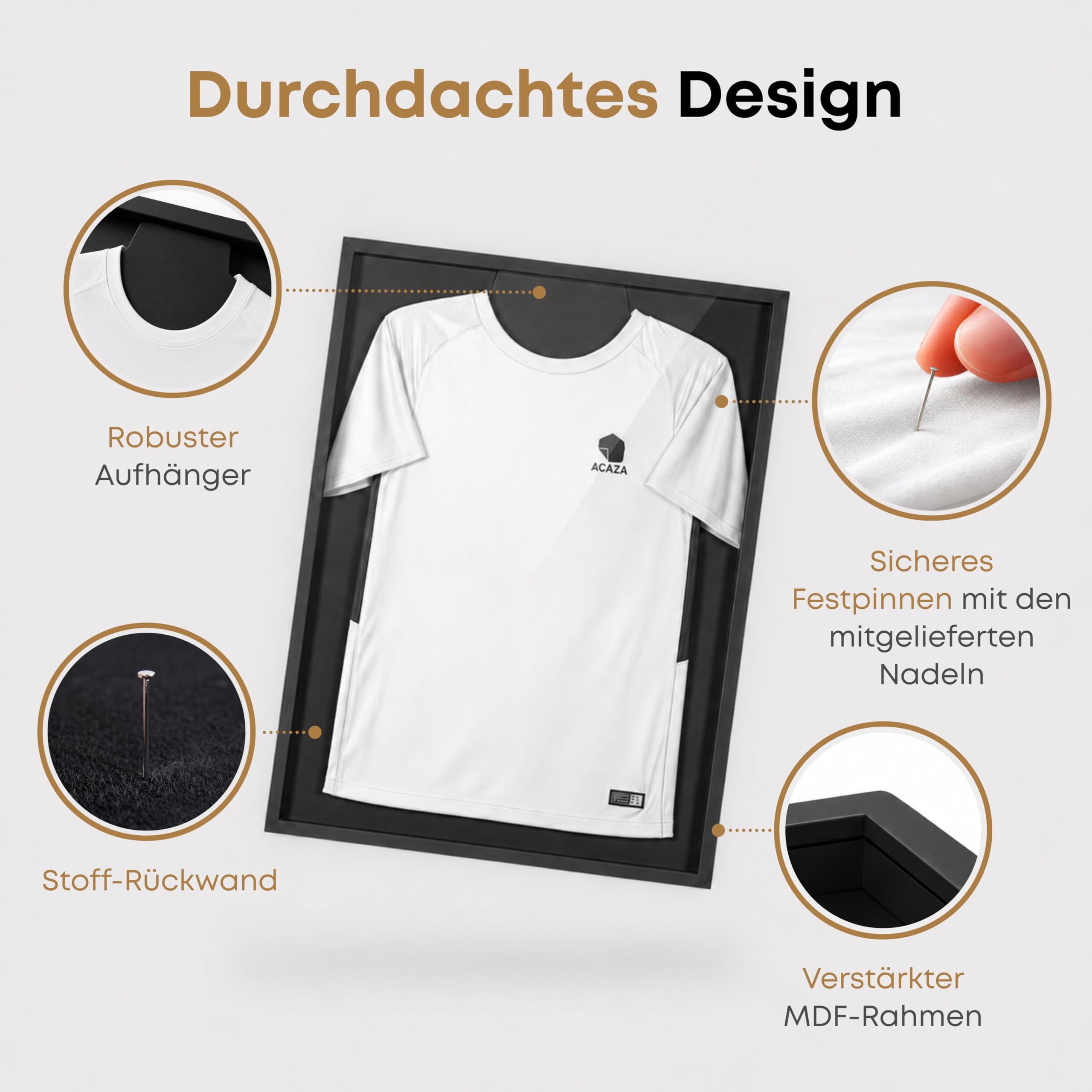 ACAZA Trikotrahmen 70 x 90cm XL Groß, 3D Bilderrahmen tief zum befüllen mit Fußball-, Eishockey-, Rugby-, NBA-trikot, mit Aufhänger, Holz und Acrylglas, Schwarz