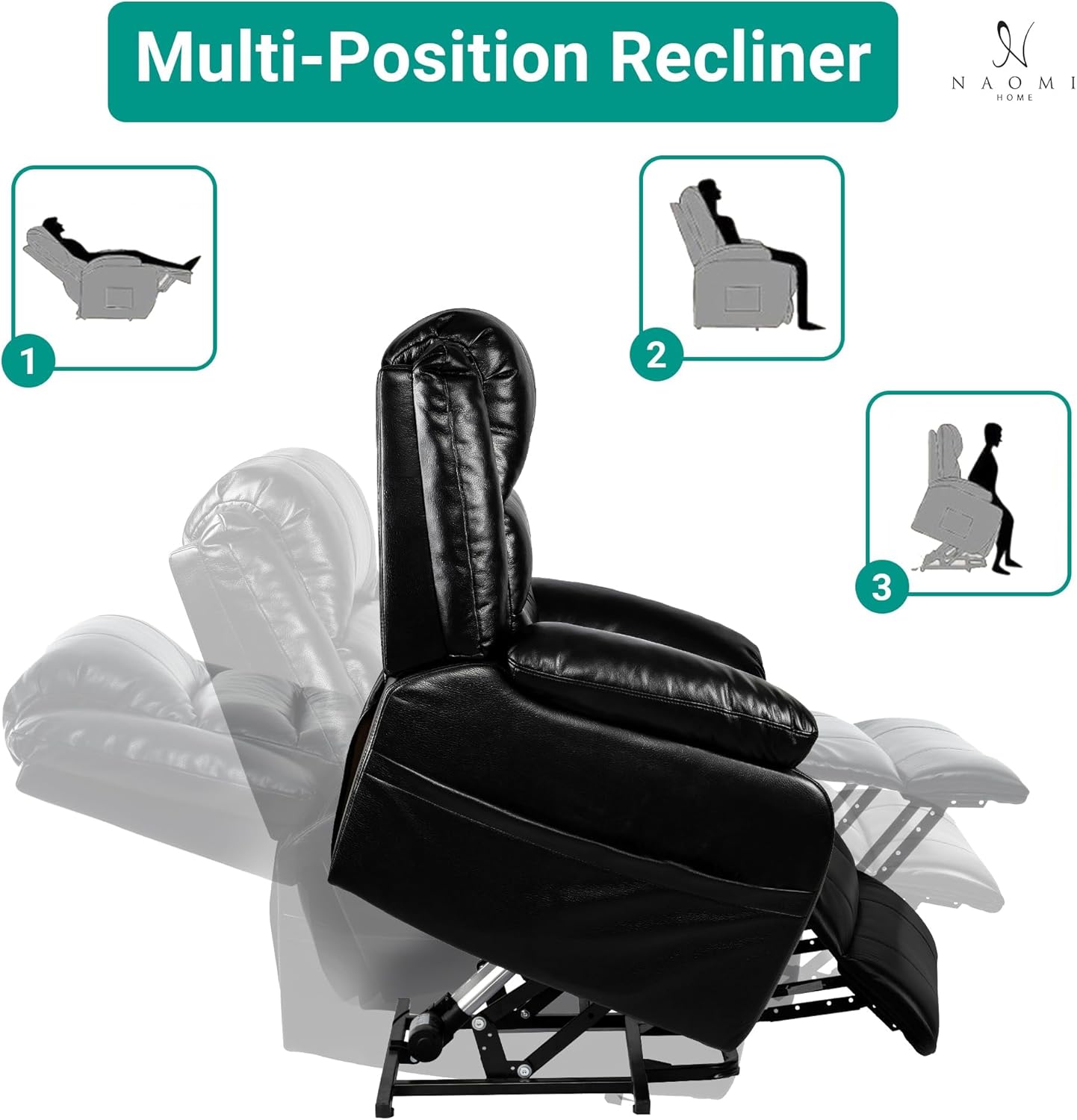 Naomi Home Whitney Power Lift Recliner Chair for Elderly with Massage and Heat, Plush Backrest, Extended Leg Support, Built-in Cup Holder, Side Pockets, Easy Assembly, Electric Power Lift Chair