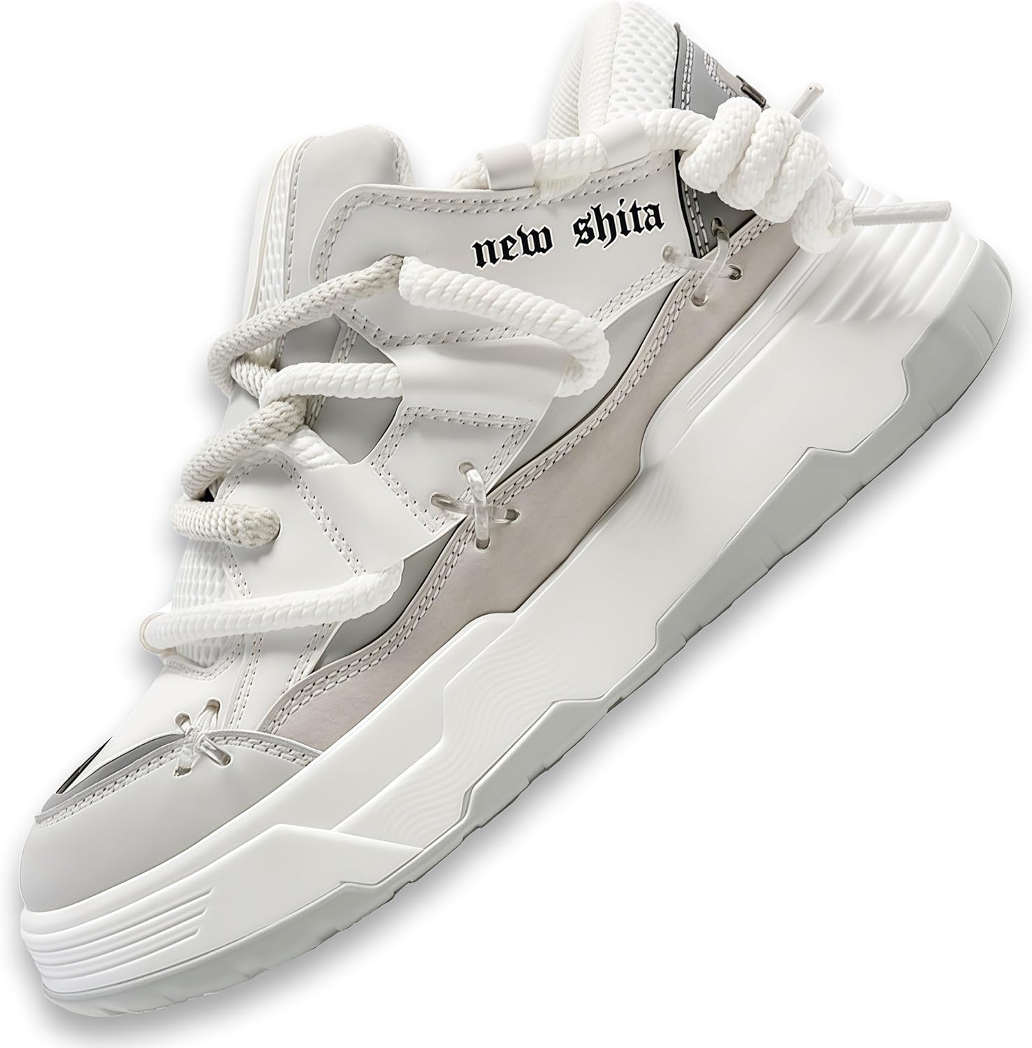 Women’s Faux Leather Fashion Platform Chunky Sneakers Lightweight Breathable Height Increasing Unisex Casual Walking Tennis Running Shoes