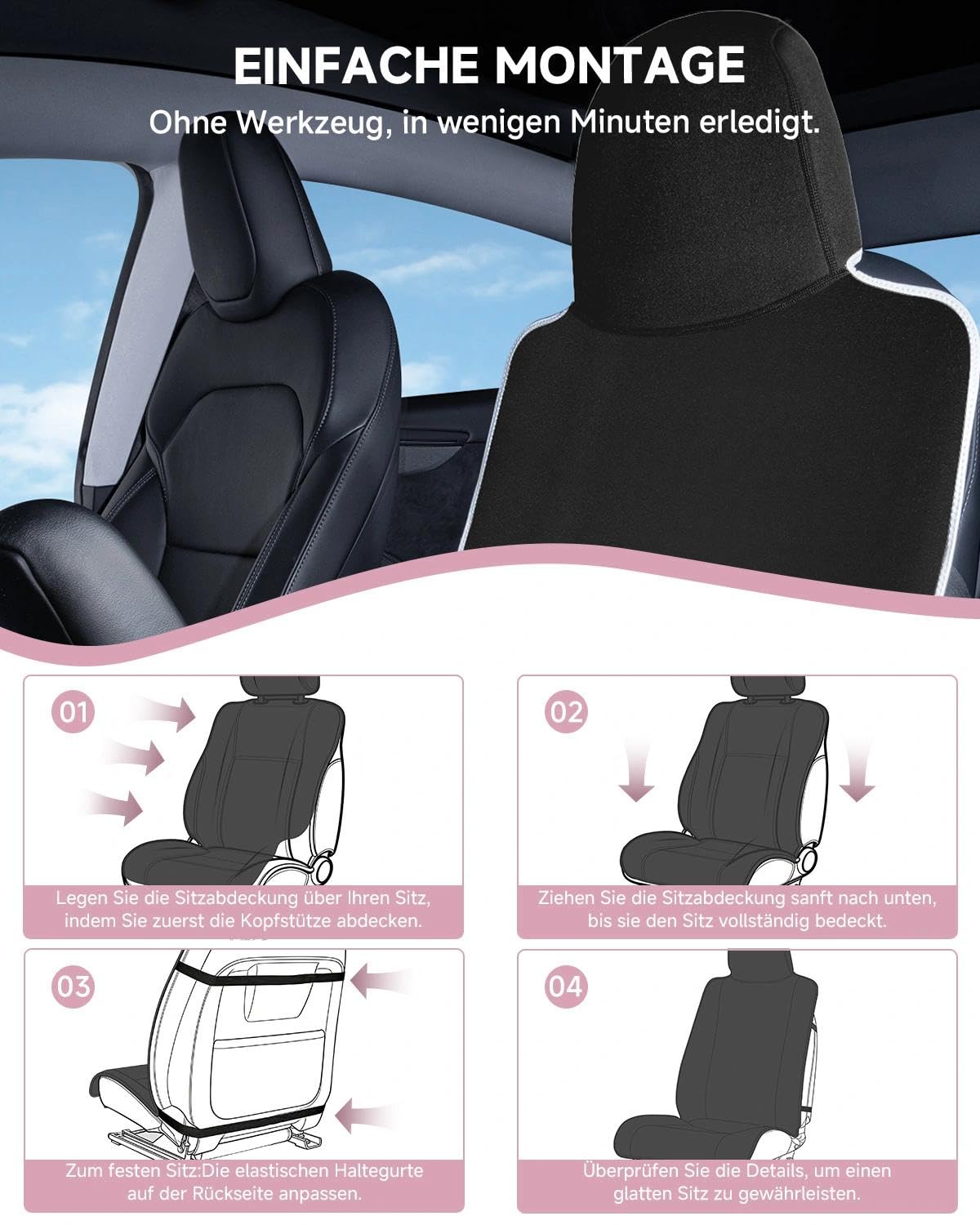 Coprisedile auto impermeabile neoprene Tesla Model Y/3 sedili anteriori antiscivolo nero