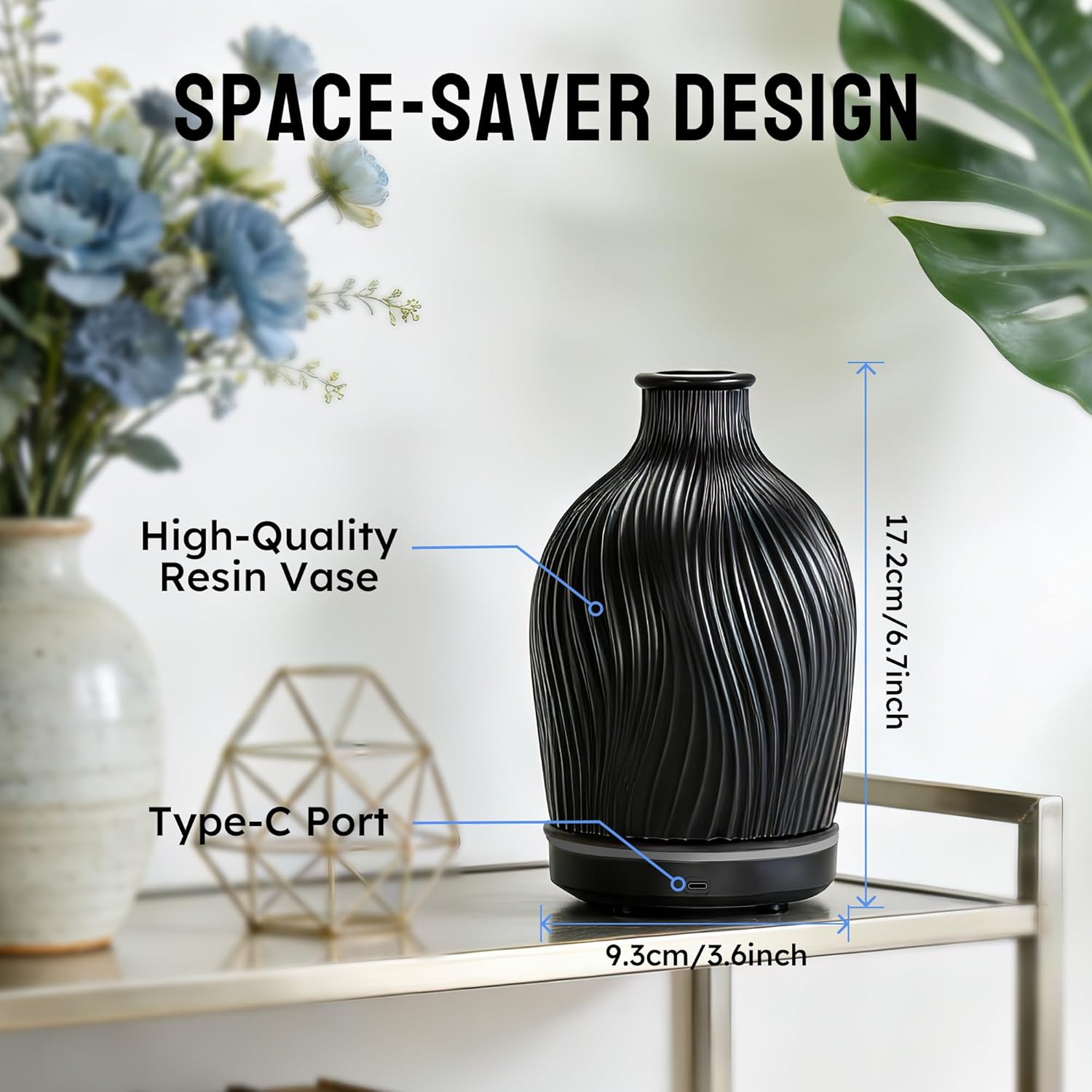 Essential Oil Diffuser 150ml,Resin Diffuser Ultrasonic Aromatherapy Humidifier with 1/2/4H Timer, 7 Color Lights, Auto Shut-Off, Whisper-Quiet for Home Bedroom Office (Black)