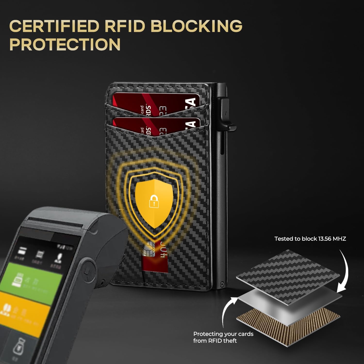 RUNBOX Slim Card Wallet for Men with ID Window – Minimalist RFID Wallet, Pop-Up Function, Ultra Thin Design, Metal Business Card Case Holds 8+ Cards, Gifts for Men, Men's Accessories - Image 6