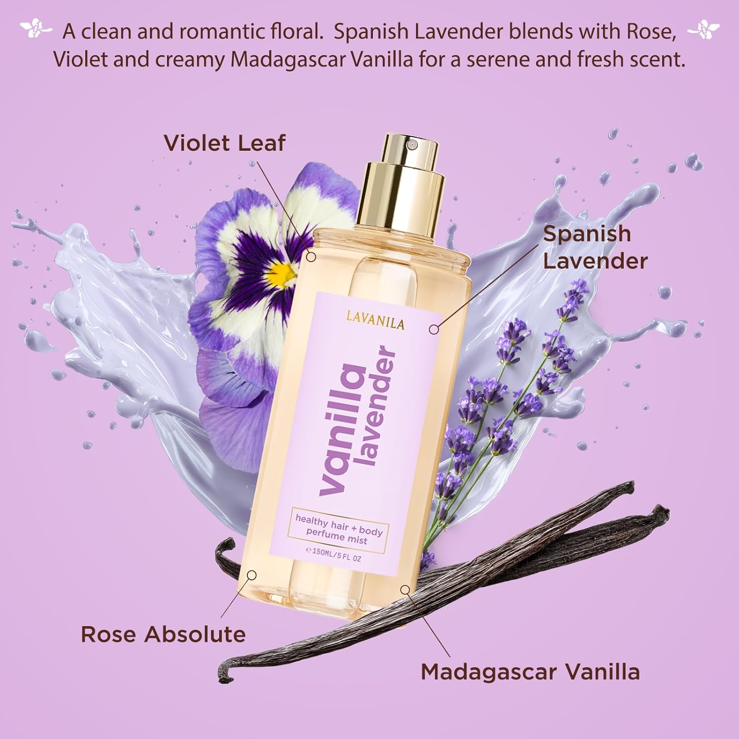 Lavanila Vanilla Lavender Healthy Hair + Body Perfume Mist, 5 Fl Oz - Jojoba Oil Nourishes & Hydrates Without Weighing Hair Down or Leaving Skin Sticky