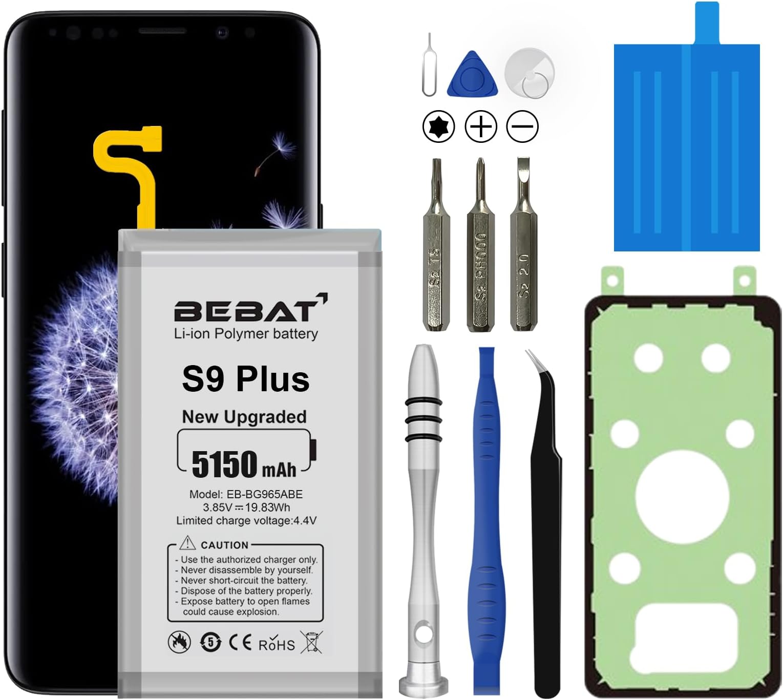 Replacement Battery for Samsung Galaxy S9 Plus,5150mAh High Capacity Lithium Polymer Battery for Samsung Galaxy S9 Plus SM-G965 G965V G965A G965T G965P G965R4 G960F with Repair Tool Kits