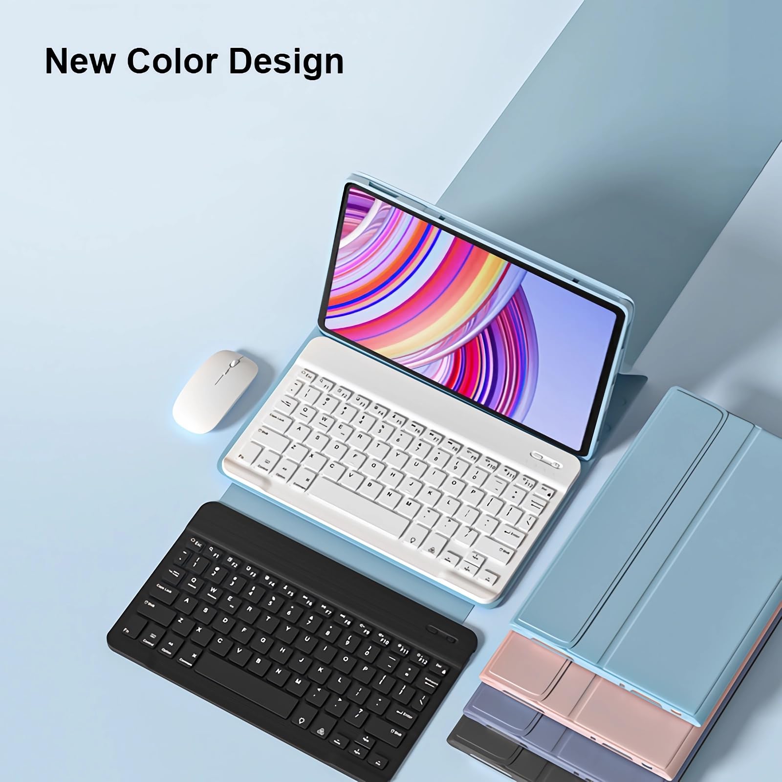 Etui z klawiaturą do Redmi Pad SE 11" 2023, Magnetyczna Odłączana Podświetlenia Klawiatura Bezprzewodowa z Myszą Bluetooth,Pink