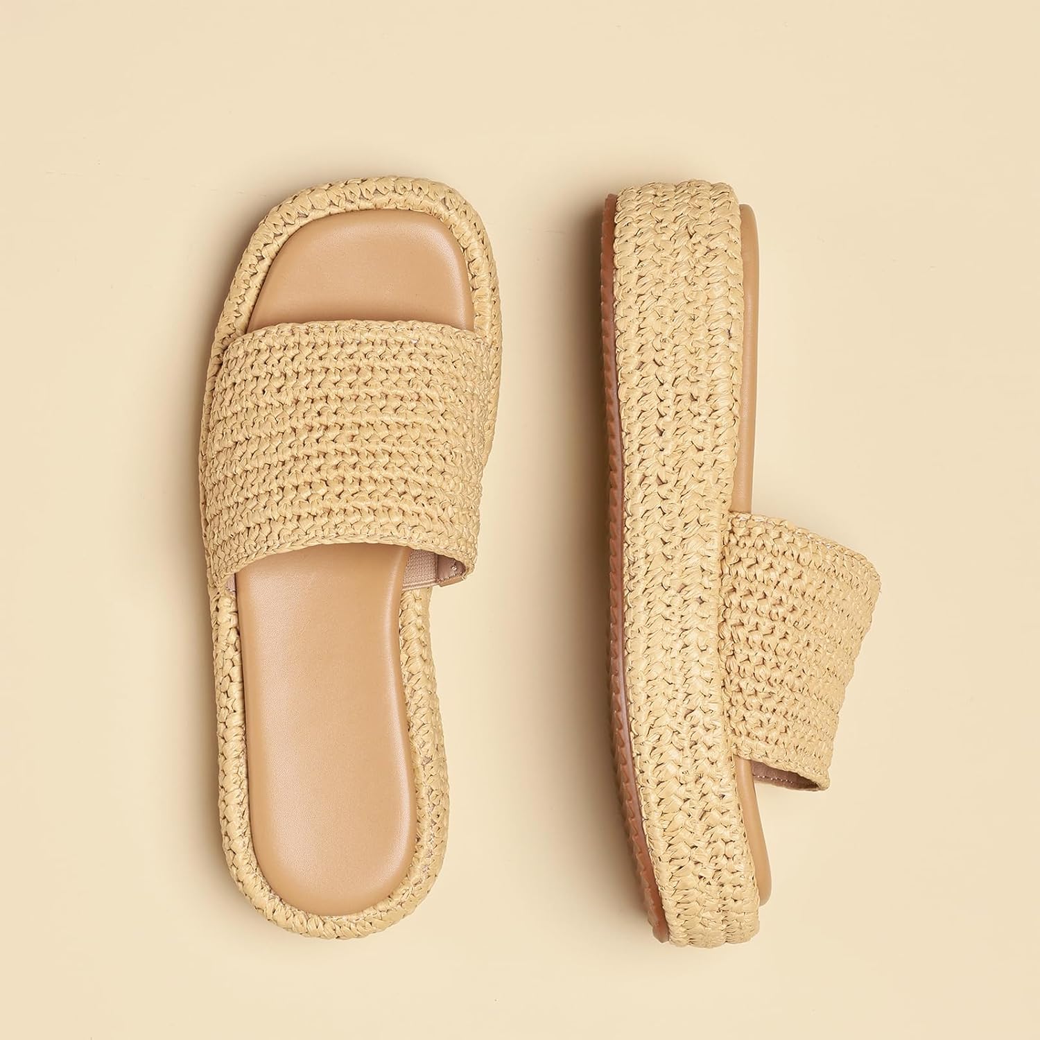 Platform Slip on Espadrille Sandals for Women Wedges Slides Bohemia Sandals Flatform Open Toe Beach Sandals - Image 6