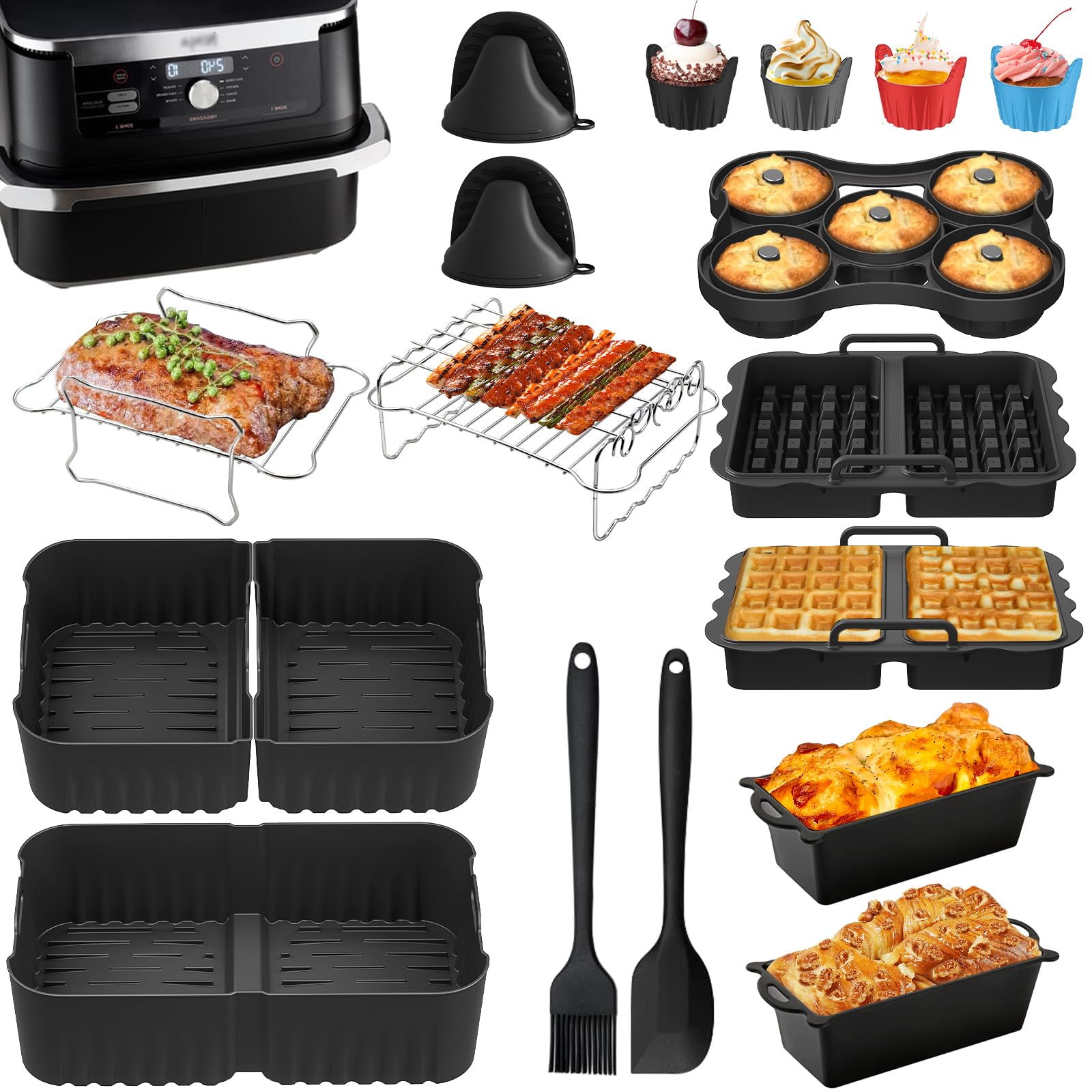 Heißluftfritteuse Zubehör für Ninja 10,4L AF500EU, Airfryer Silikonform für Ninja Foodi Flexdrawer 10.4l, Wiederverwendbar Heißluftfritteuse Silikon Einsätz für Ninja Air Fryer AF500DE