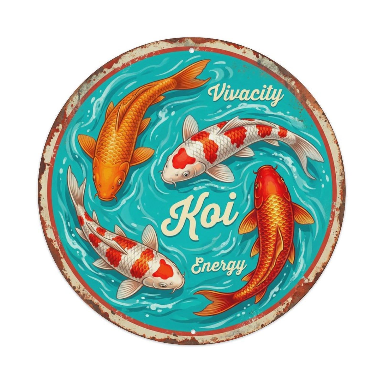 Koi Fish Vivacity Energy Liveliness Waters Vibrant Dynamic Metal Tin Sign