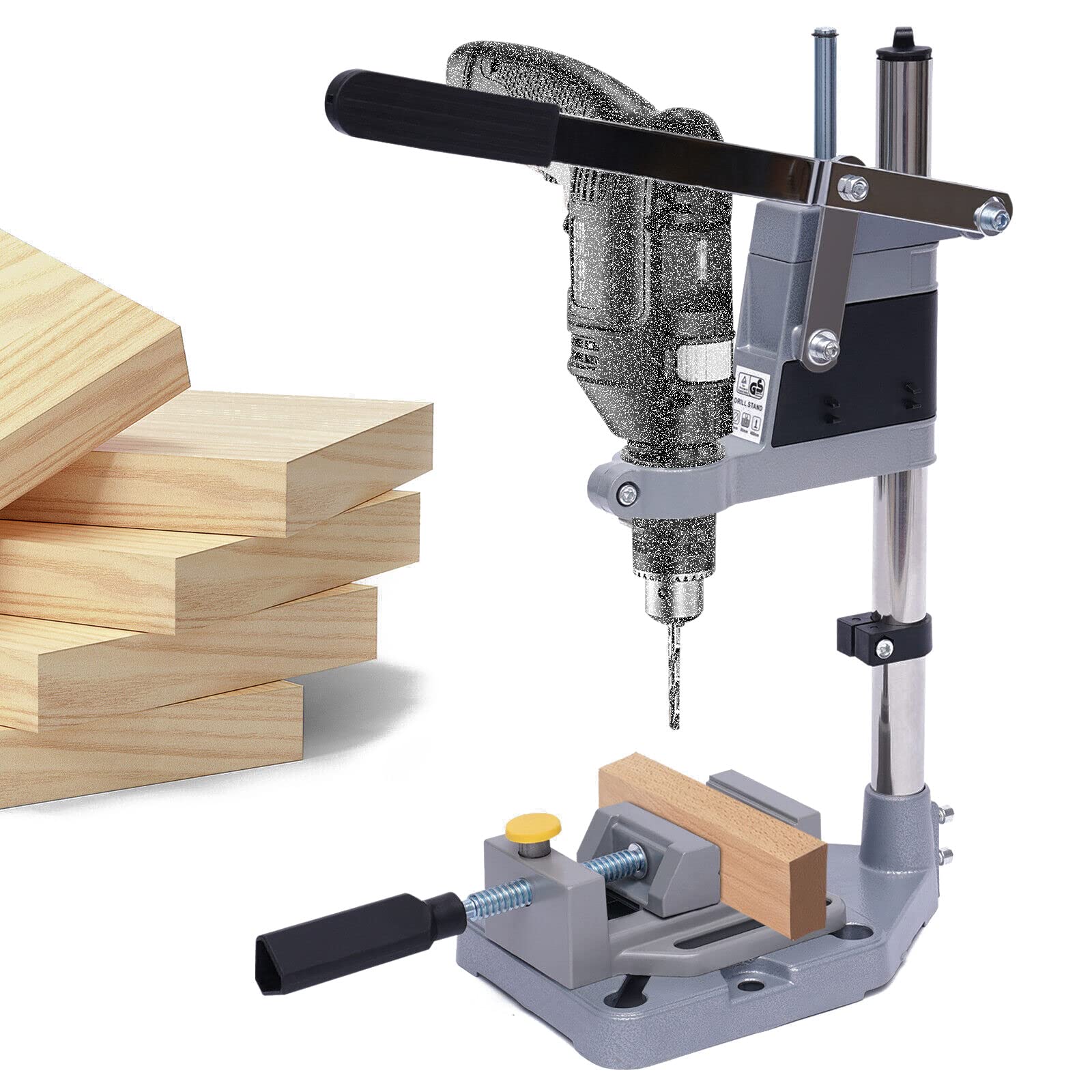 Drill Press, Aluminum Single-hole Adjustable Electric Stand Bench with Flat Plier, GDAE10 Power Hand Drill Guide, Drilling Rack Holder Benchtop Jig Presses Table Rotary Repair Tool Workstation