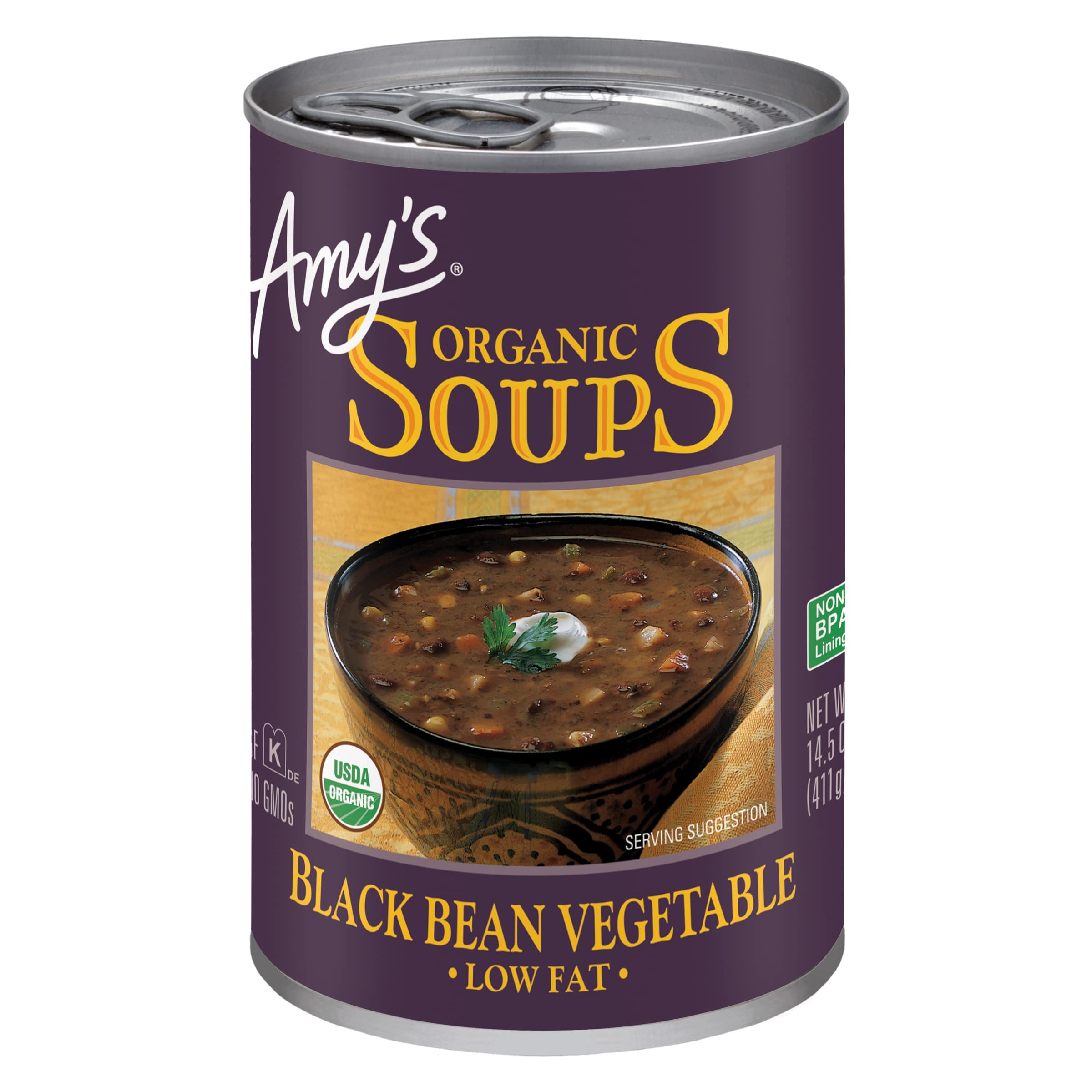 Amy’s Soup, Vegan Black Bean Vegetable Soup, Low Fat, Gluten Free, Made With Organic Vegetables, Canned Soup, 14.5 Oz