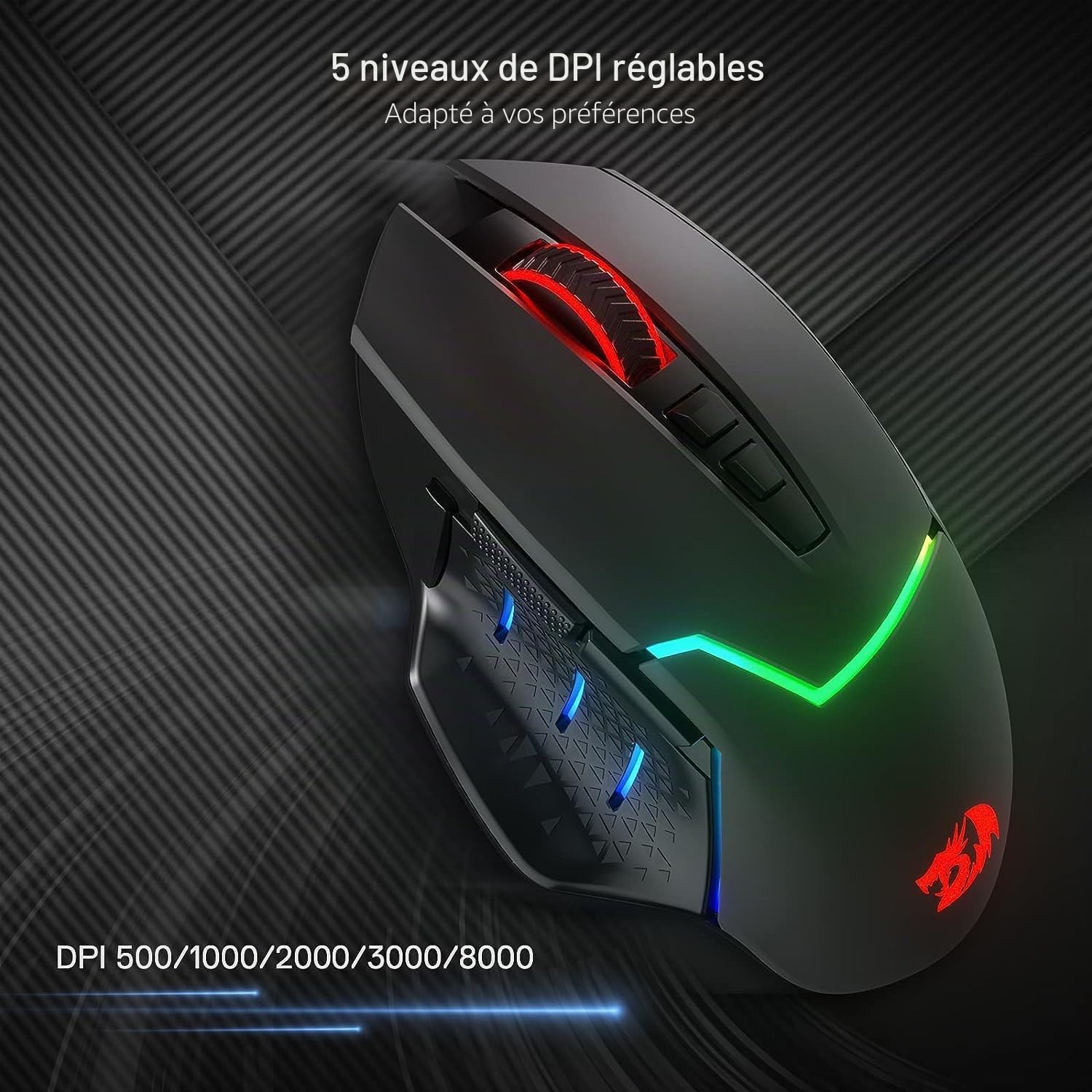 Redragon M690 Pro Souris sans Fil 8000 DPI Tir Rapide 8 Boutons