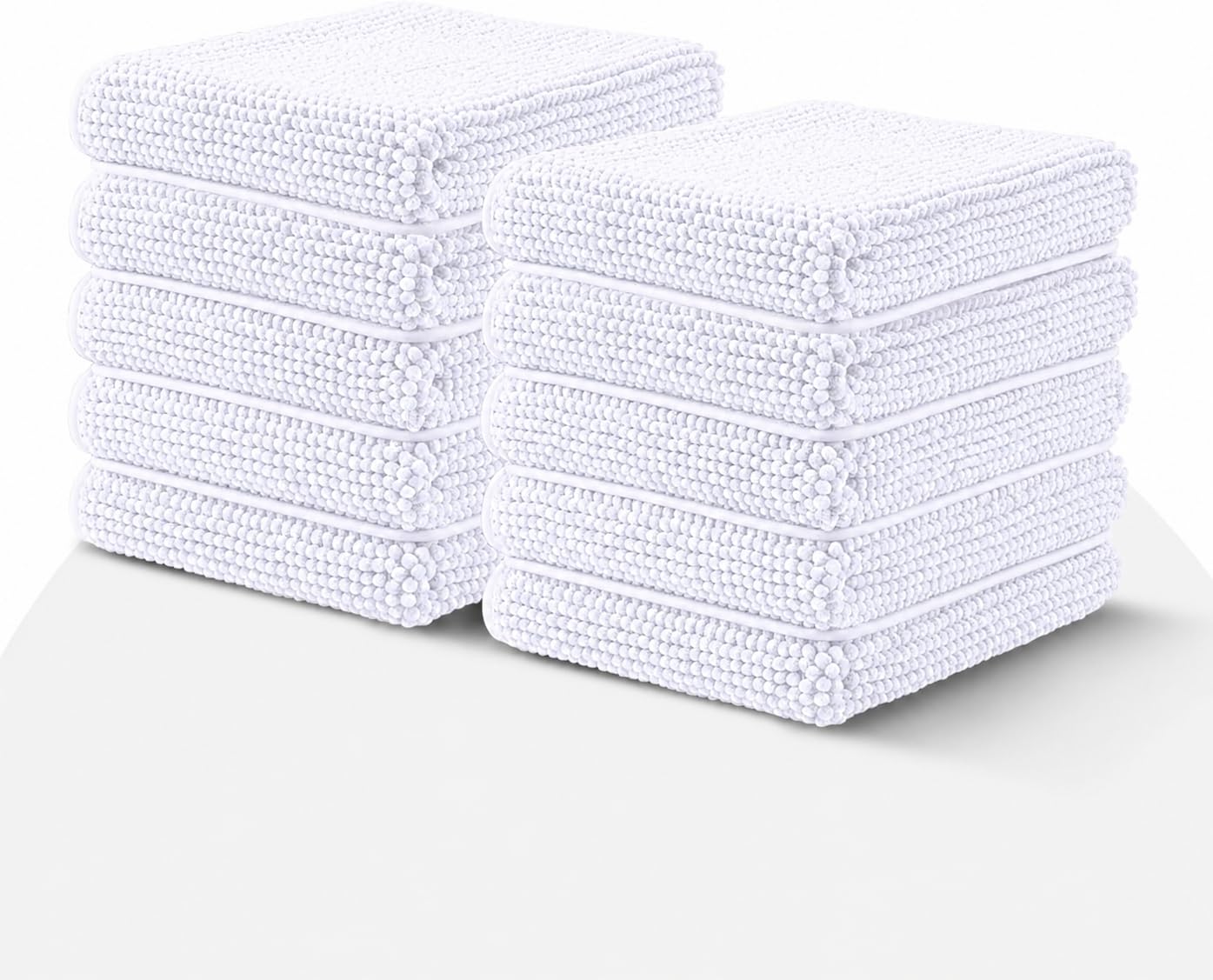 Hafaa White Bath Mat Non Slip Anti Mould – (10 Pack) 40x60 cm Chenille Bathroom Mat