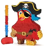 Wernnsai Pirate Piata - Pirate Parrot Piata with Blindfold and Bat for Boys\' Birthday Party Adventure Theme Decorations