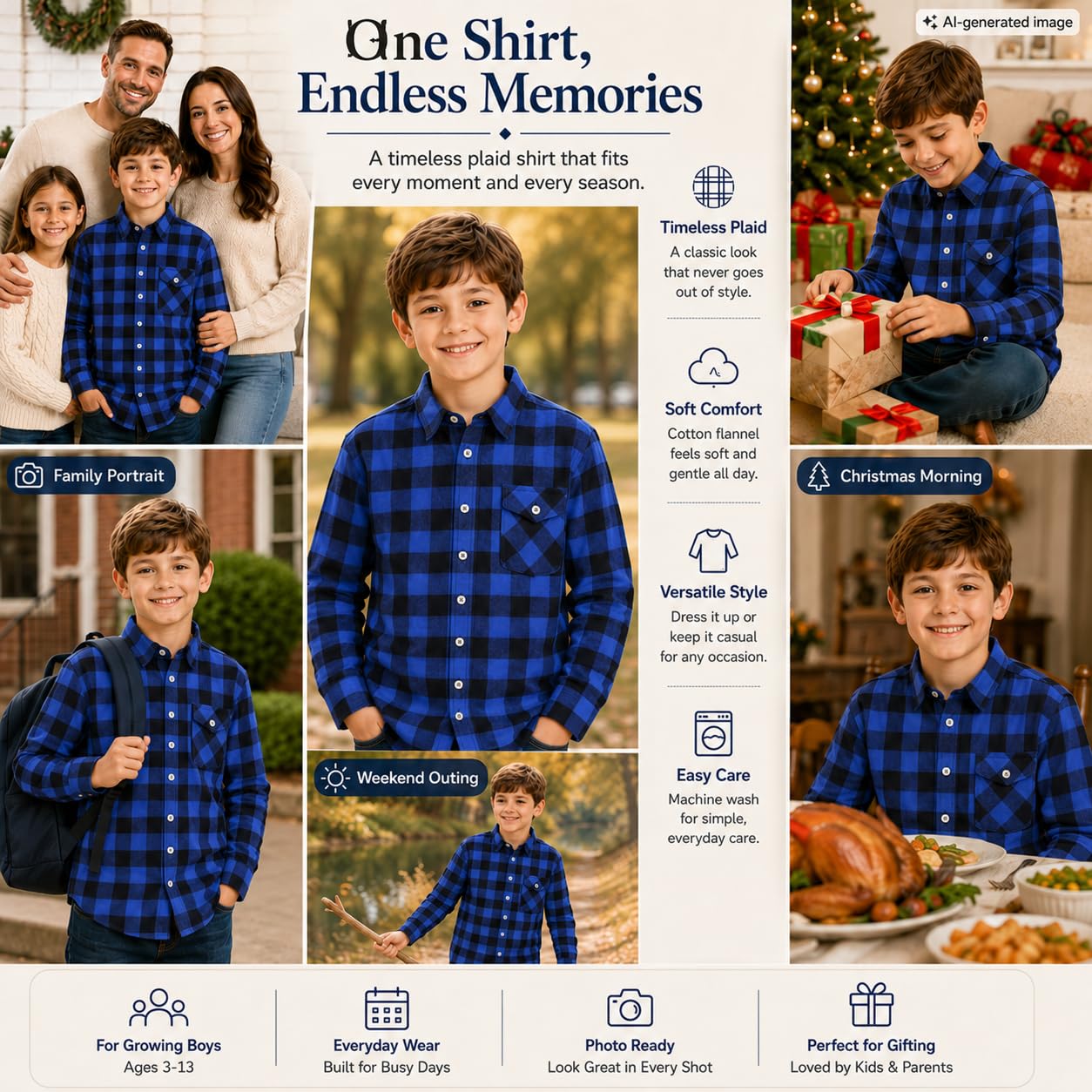 Bienzoe Camisa con botones para niños: camisas de franela de manga larga a cuadros para niños