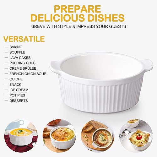 Miniatura 3 de Delling Ramequines con asa, paquete de 6 cuencos de sopa para sopa de cebolla francesa, pastel de olla, pasteles de lava, crema brulee, plato de