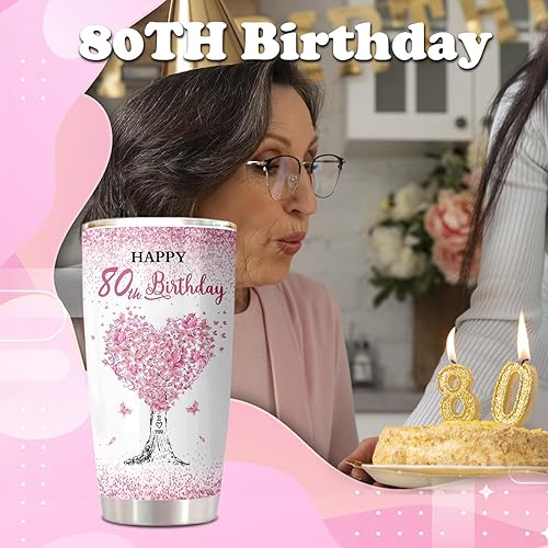 Miniatura 6 de ZANIION Vaso de regalo de 80 cumpleaños para mujer, decoraciones de cumpleaños 80 para mujeres, las mejores ideas de regalos de cumpleaños 80,