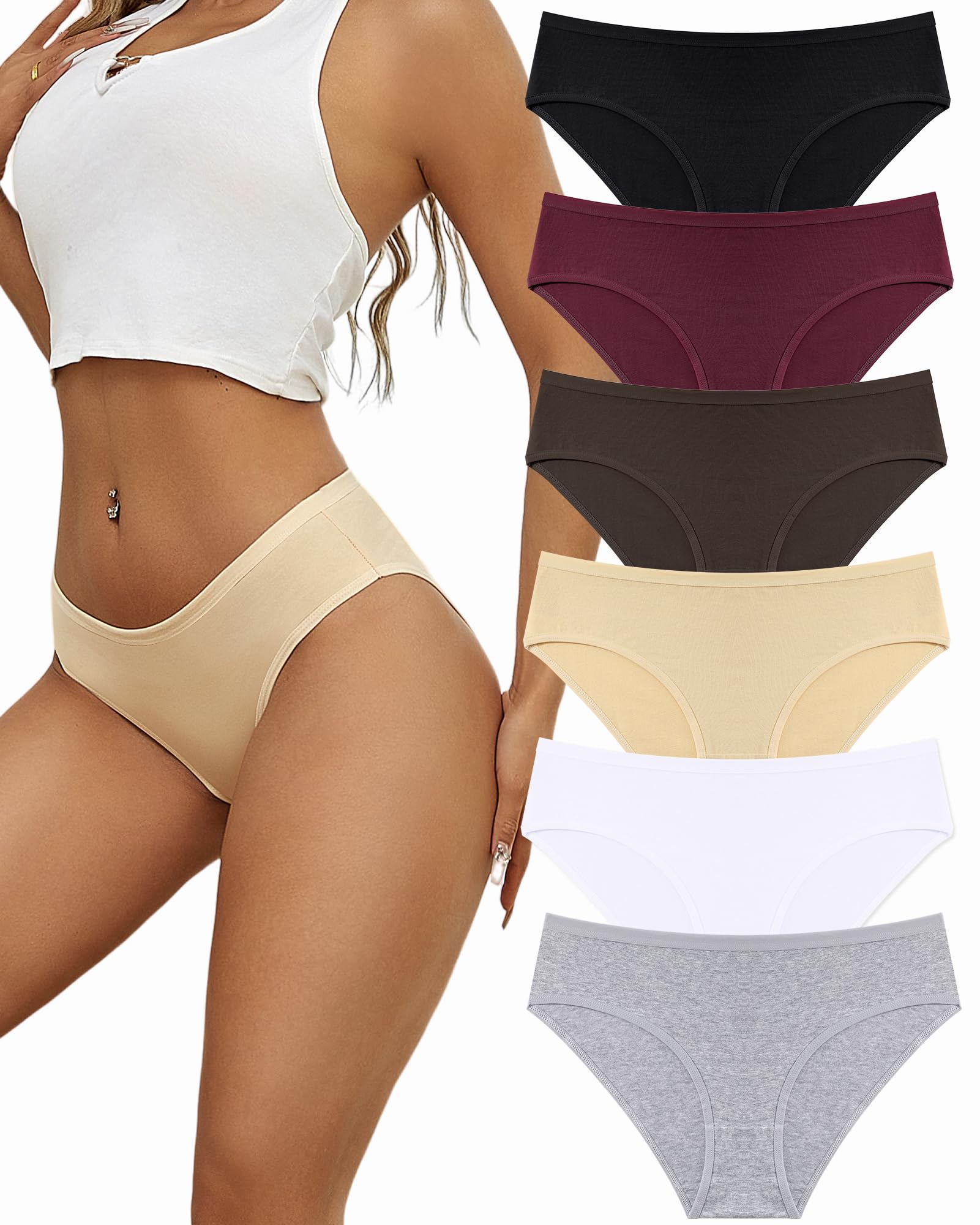 ALL OF SHE Unterhosen Damen Baumwolle Unterwäsche Frauen Soft Hipster Atmungsaktiv Slip Mehrpack 6 M