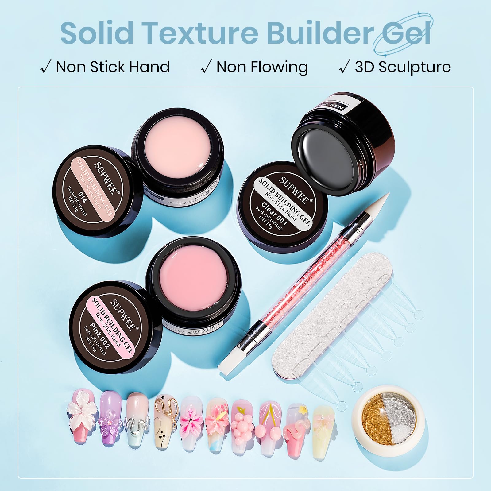 SUPWEE Sculpting Gel for 3D Nail Art Gel Non Stick Hand Nail Molding Gels for Extension Carving Sculpting Beauty Nails Charms for Beginner and Salon DIY 3 Colors 14g - Image 2