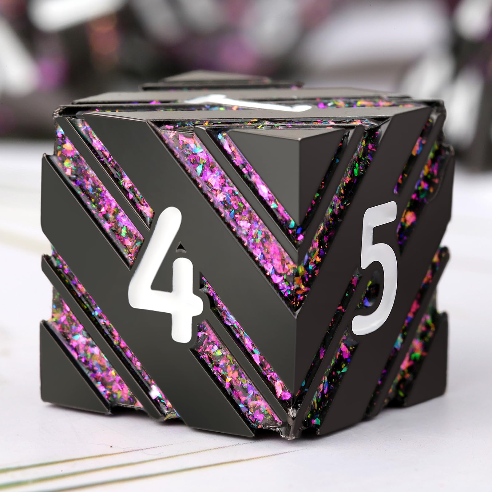 Stripe Metal DND Dice,DNDND Metallic Stripes Dice with Gift Metal Box for Dungeons and Dragons D&D (Purple Stripes)