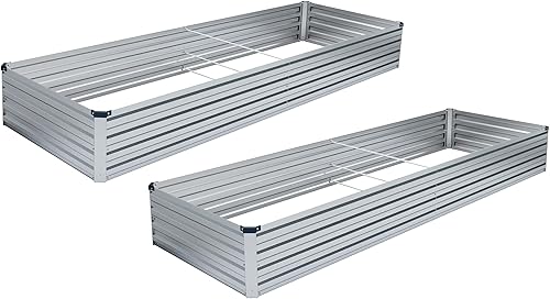 Vengarus Cama de jardín elevada galvanizada de 9 x 3 x 1 pies, jardinera para exteriores, para verduras, cama de jardín de metal con esquina, maceta