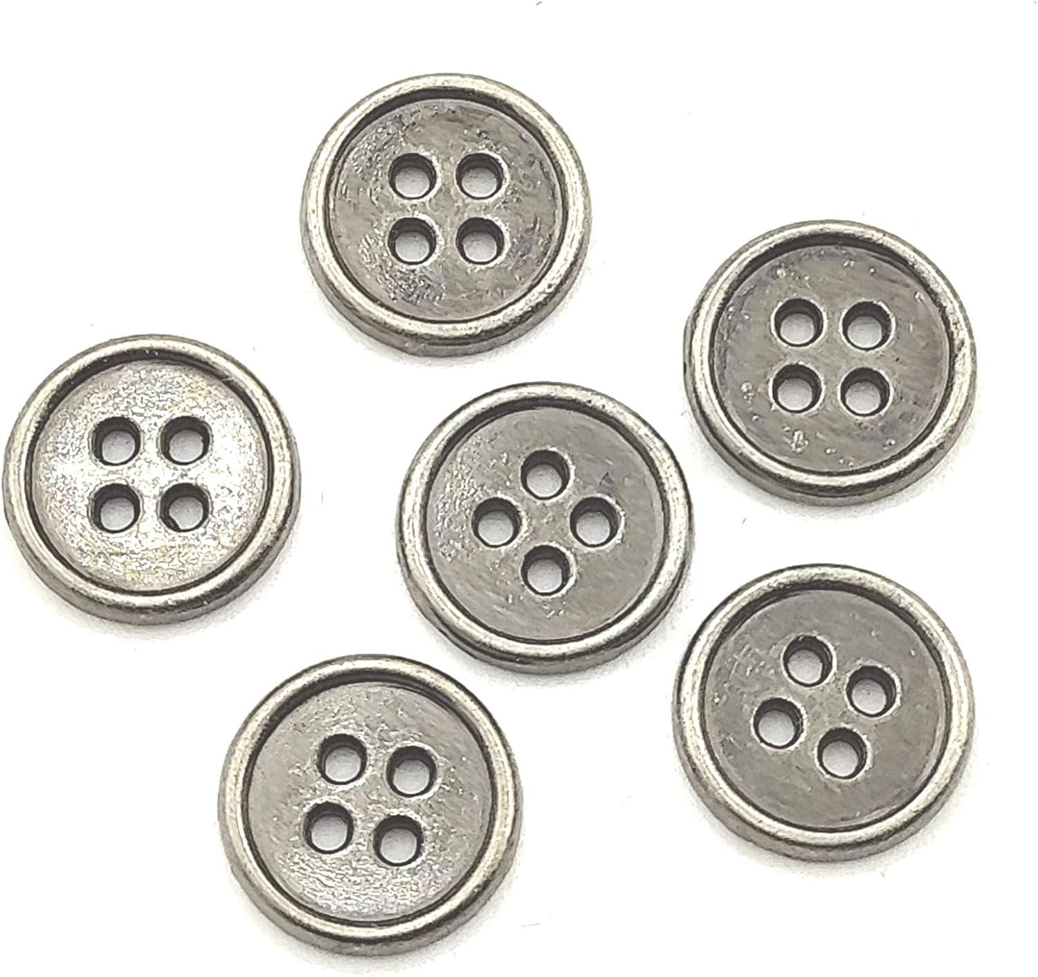 50pcs Antique Silver Metal Buttons Vintage Style Round Buttons Bulk for Sewing Coat Jacket DIY Crafts Manual Buttons Scrapbooking Decorations 4 Holes 10mm