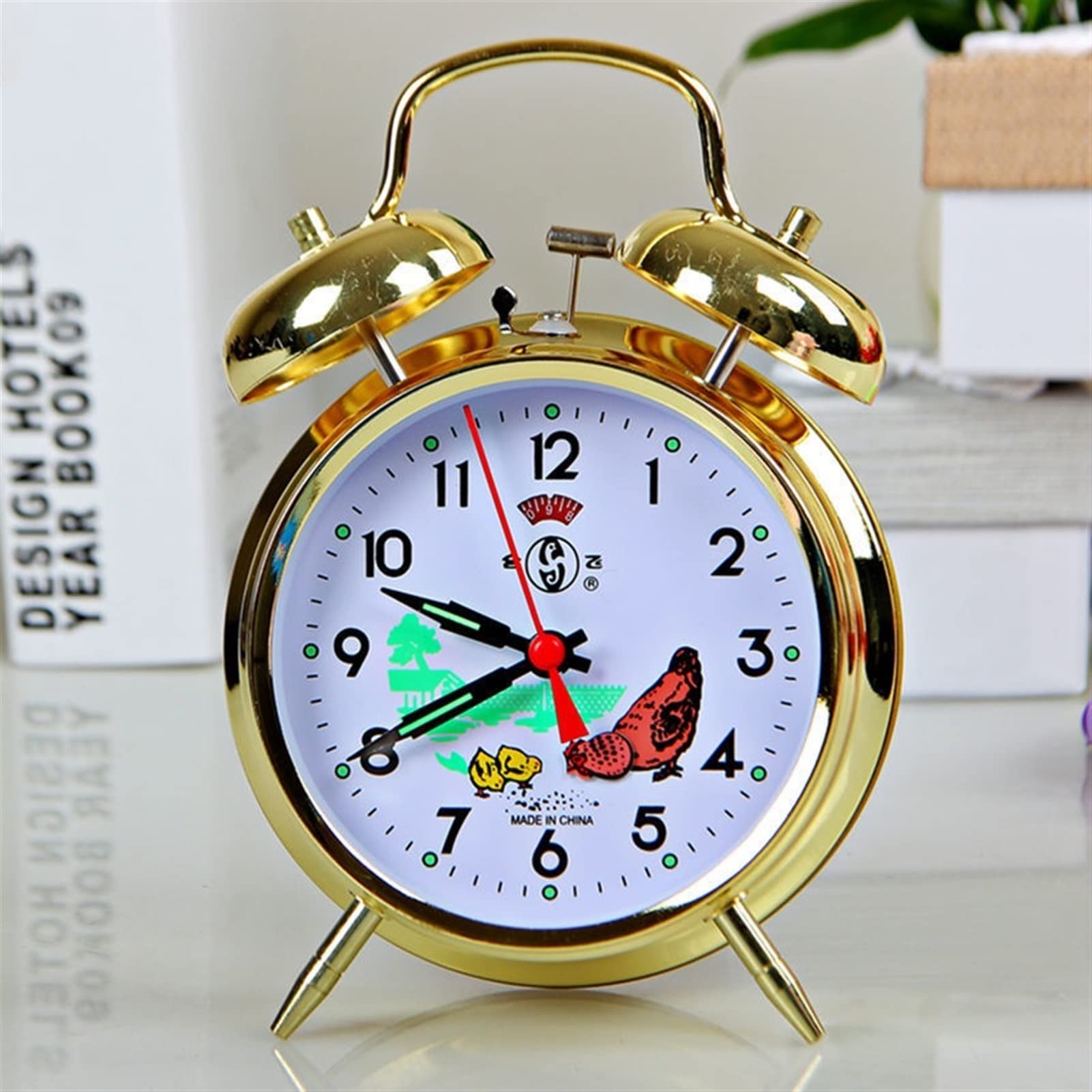 Budziki Okrągły Retro Metal Kreatywny Ruch Budzik Mechaniczny Budzik Zegary, Złoty Do Sypialni, Salonu, Biura (Rozmiar: 10 cm)
