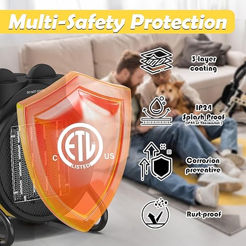 Miniatura 4 de Calentadores de exterior para patio, calentador de garaje portátil de 1500 W con protección contra sobrecalentamiento y calentamiento rápido 3S,