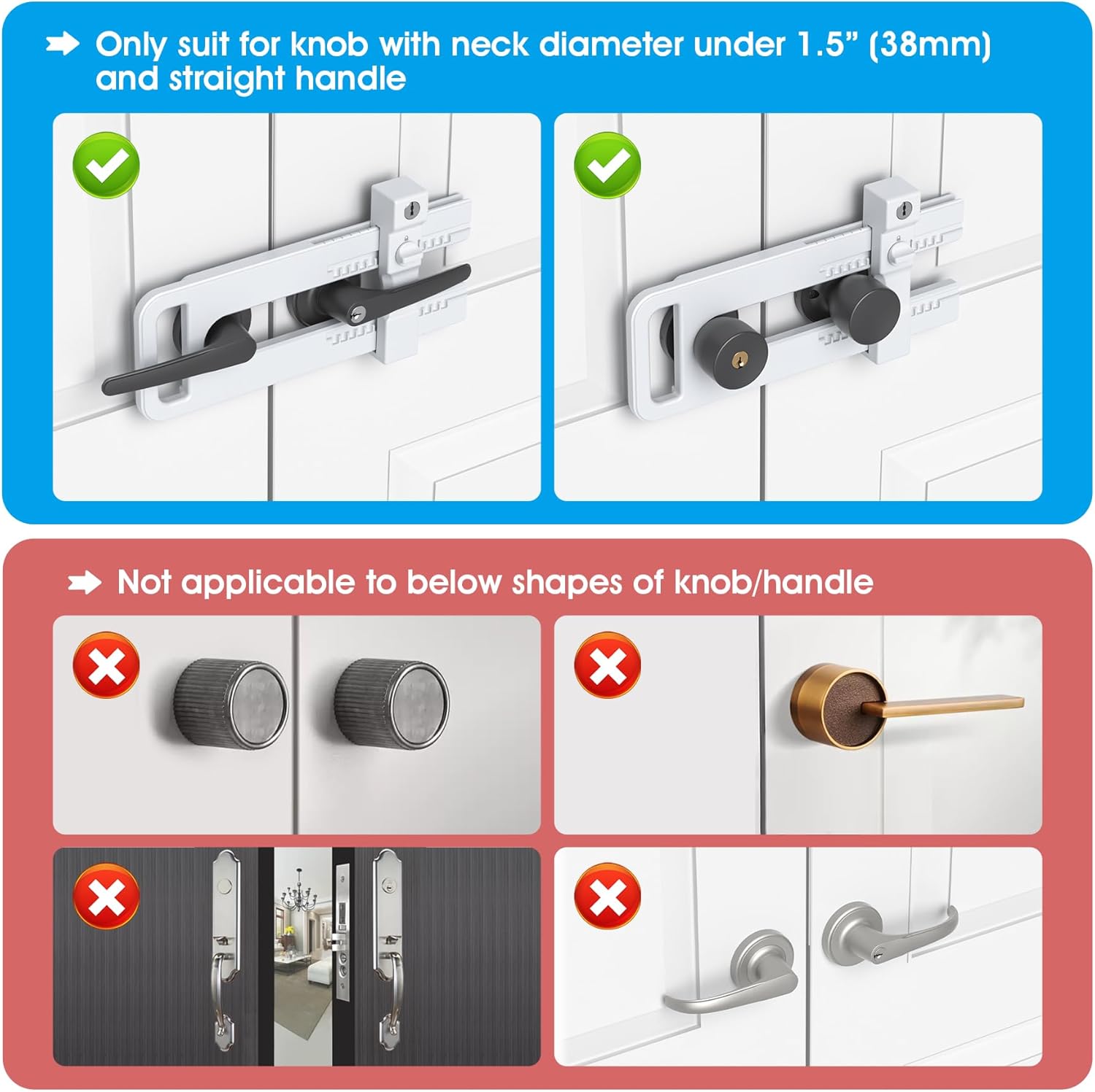 AST Double Door Lockout Device, French Door Reinforcement Lock with 3 Keys, Lockout to Double Door Knobset and Handleset, Childproof Door Lock, Premium Version (Matte White with Keyed Differ)