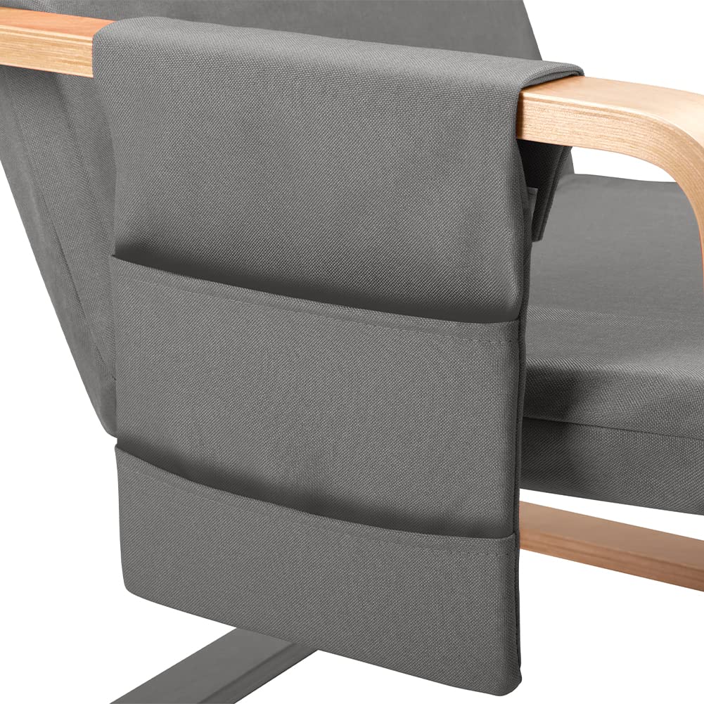 BAKAJI Stuhl aus Birkenholz mit Bezug aus Baumwolle, gepolstert aus sehr dichtem Schaumstoff, entspannender Sessel mit 2 Fächern und Kissen, ergonomischer Sitz (grau)