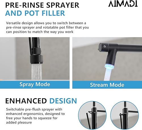 Miniatura 3 de Grifo de Cocina Negro AIMADI - Grifo de Cocina Negro y Níquel Cepillado con Rociador Extraíble, Grifo de Una Sola Manija para Fregadero de Cocina