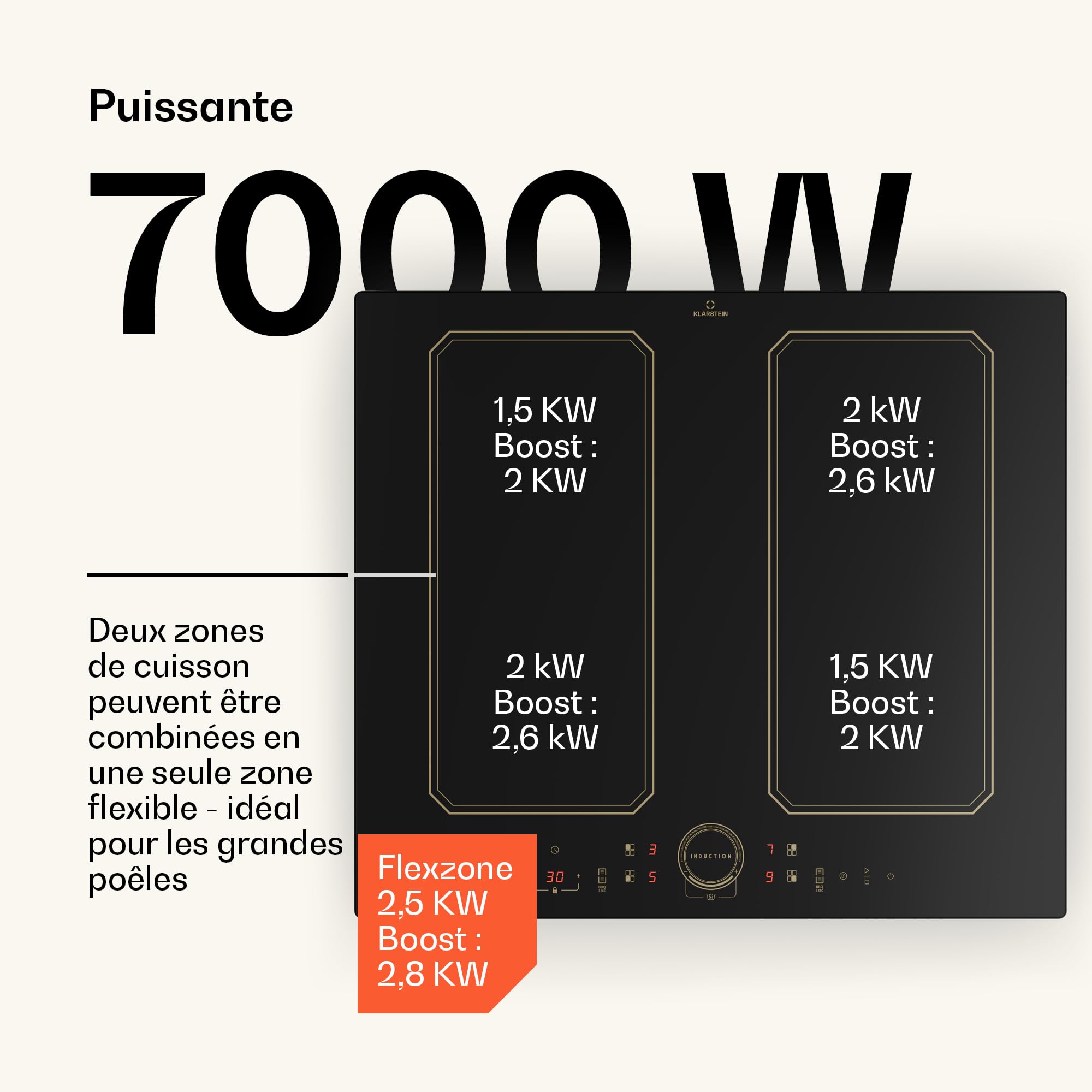 Klarstein Plaque Induction Electrique 4 Feux 7000W 240V Smart Touch Control Affichage Numérique Minuterie