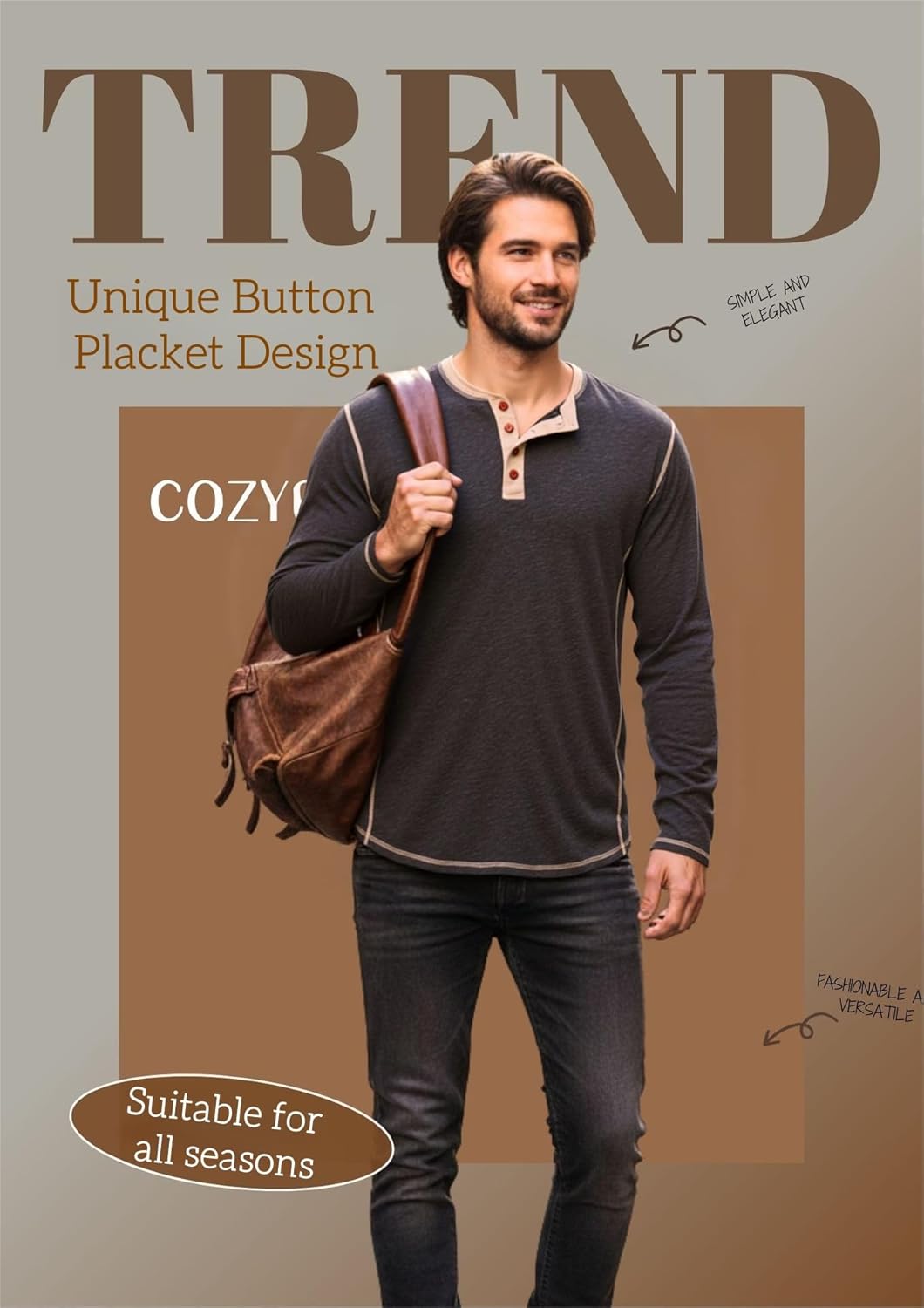 Mens Henley Long Sleeve Shirts Casual Button Up T-Shirt Lightweight Pullover Basic Tee - Image 5