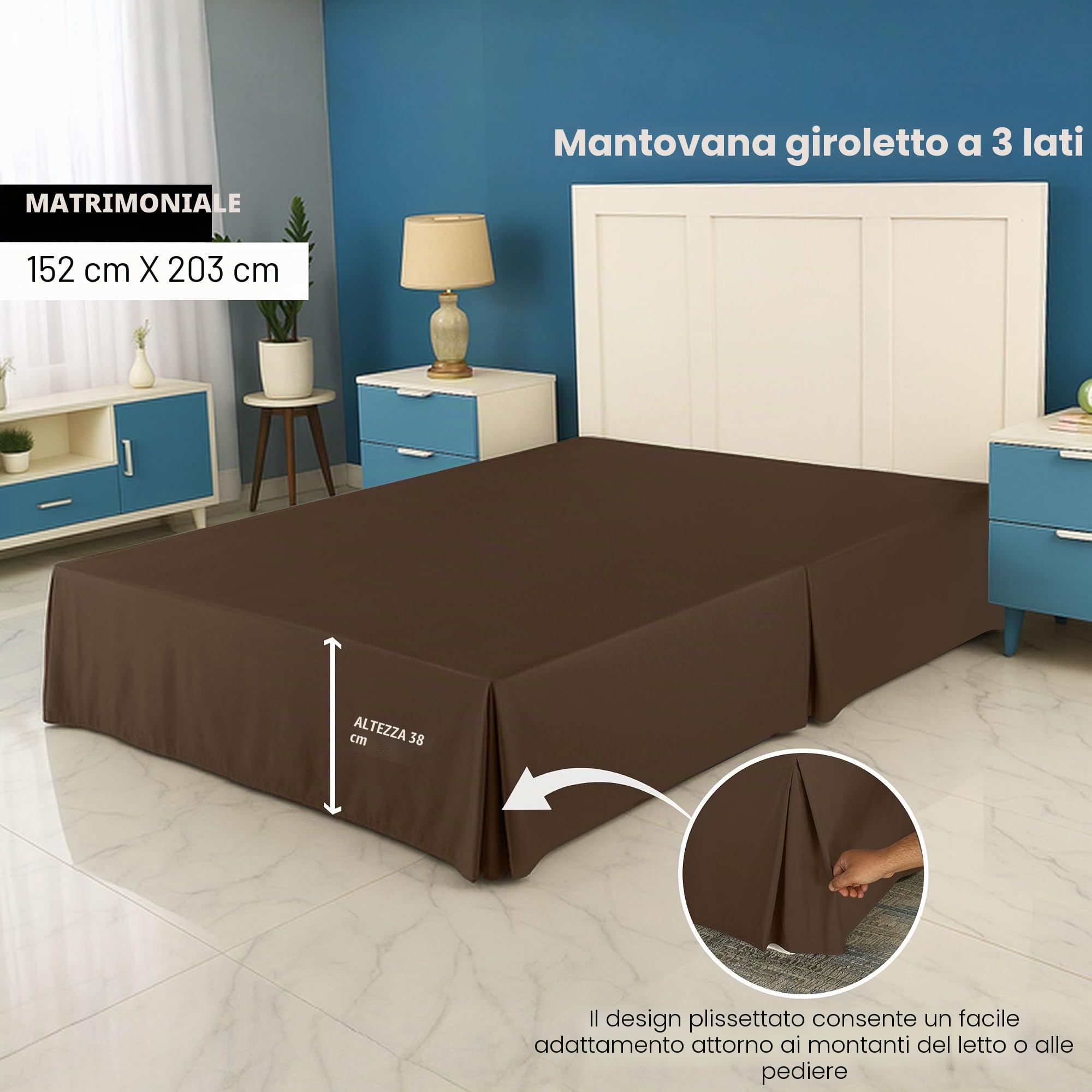 Utopia Bedding Mantovana giroletto matrimoniale, morbida con volant quadruple plissettato, facile da montare, con caduta su misura da 40 cm, qualità alberghiera, resistente al restringimento e allo
