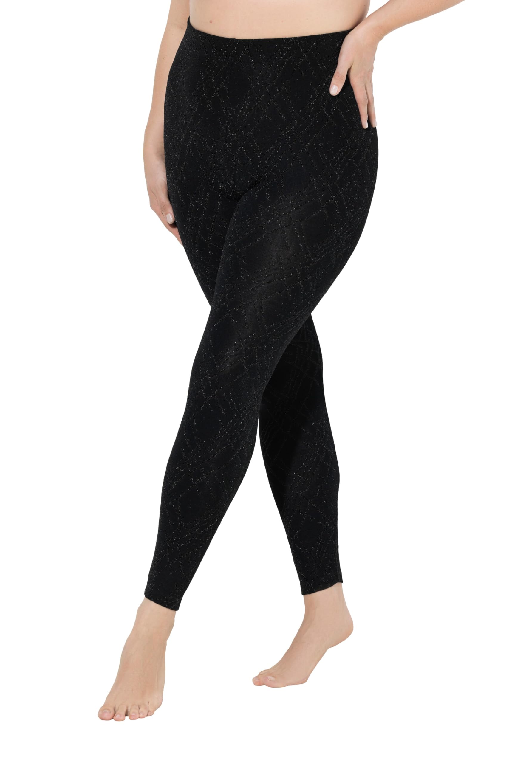 Ulla Popken Damen große Größen Übergrößen Plus Size Strumpf-Leggings, gemustert, Glitter 841747