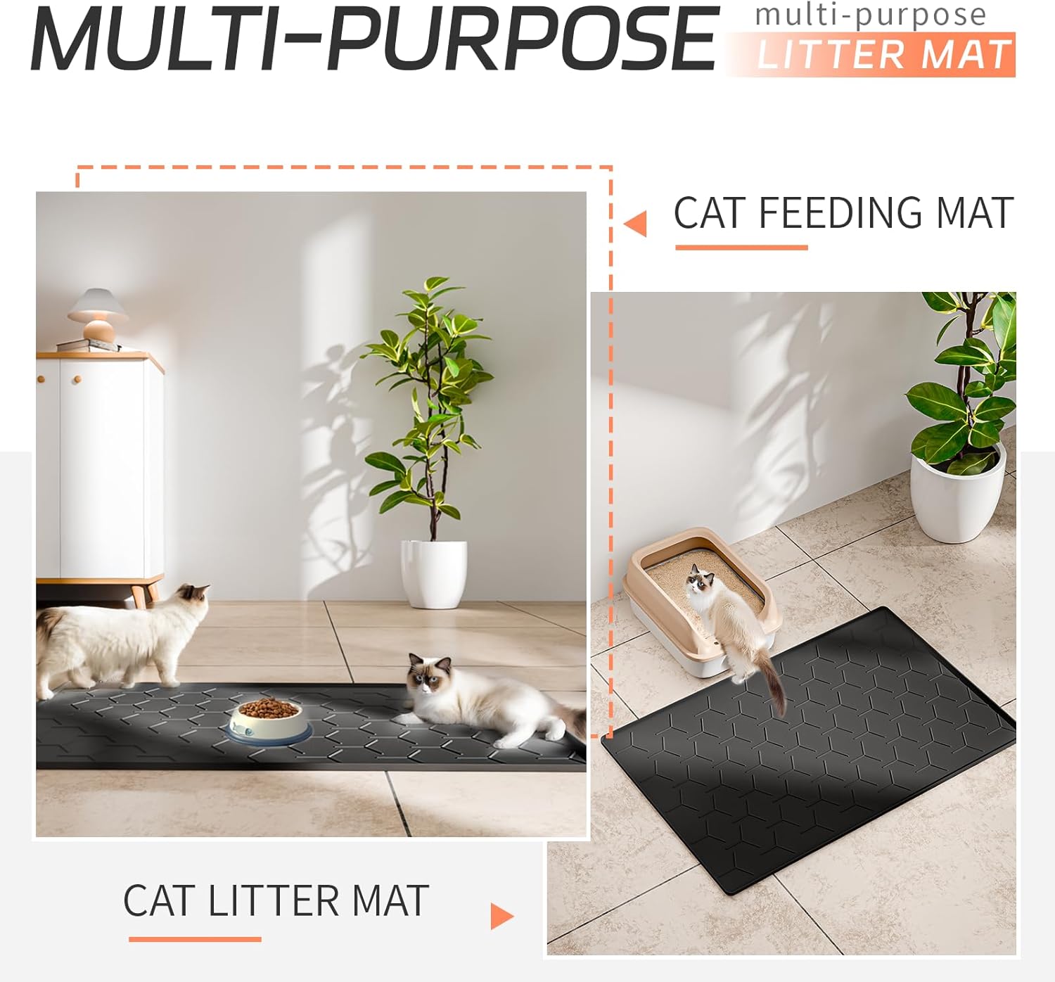 Bulkniu Large Silicone Cat Litter Mat, Waterproof/Urineproof, Litter Recycling, Easy to Clean, Soft on Kitty Paws (22"X34"- Black)